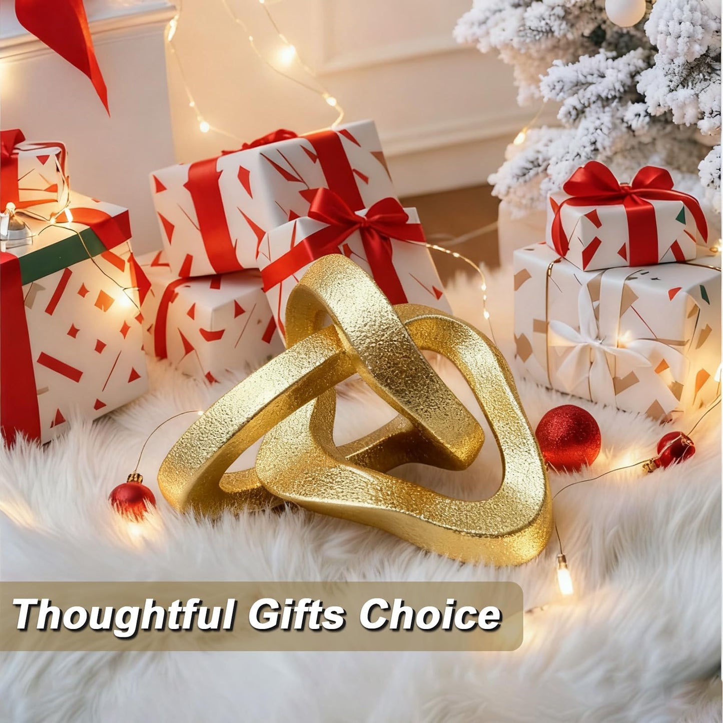 MOYI Gold Knot Statue for Christmas Decor Gold Tabletop Home Decor, Modern Geometric Sculptures Accent Decor for Living Room Bedroom Office Coffee Table Bookshelf Mantle Decorations Gifts