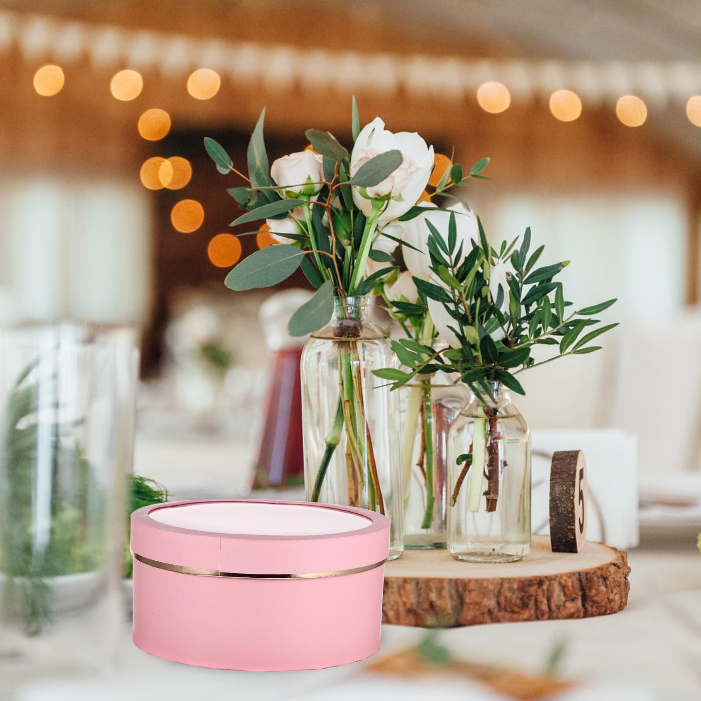 Baluue Round Flower Boxes Set of 2 with Transparent Window Pvc Lid Floral Packaging for Valentine Birthday Anniversary and Special Occasion