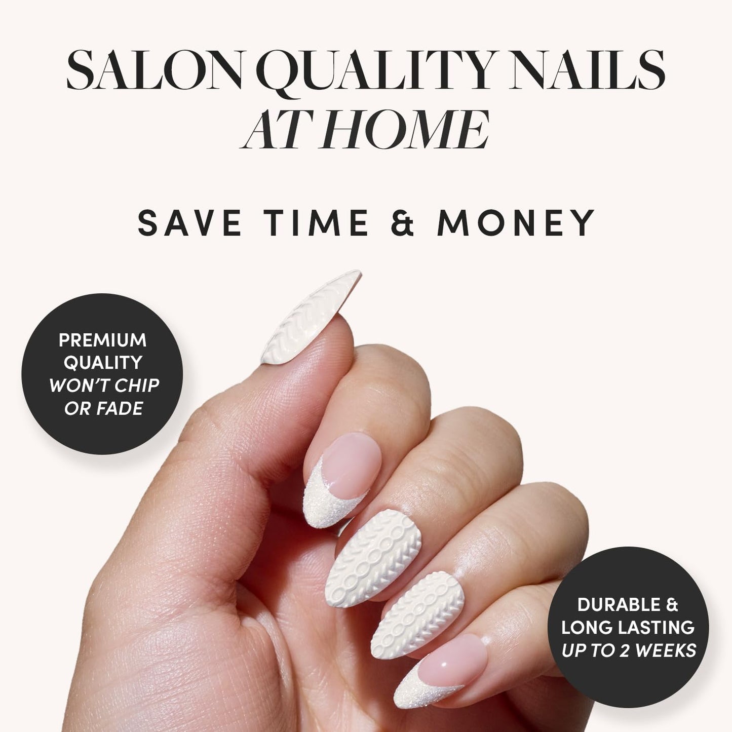 Glamnetic Press-On Nails Bundle - Sweater Weather, Fall Mauve & Goal Digger | Short Almond Fake Nails with White Glitter French Tips & 3D Designs | Muted Blush Mauve Short Oval False Nails | Glossy, S