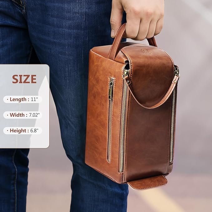 Personalized Toiletry Bag for Men,Initial Mens Toiletry Bags for Traveling,Men Travel Toiletries Bag,PU Leather Shaving Bag for Toiletries Accessories kit,Brown W