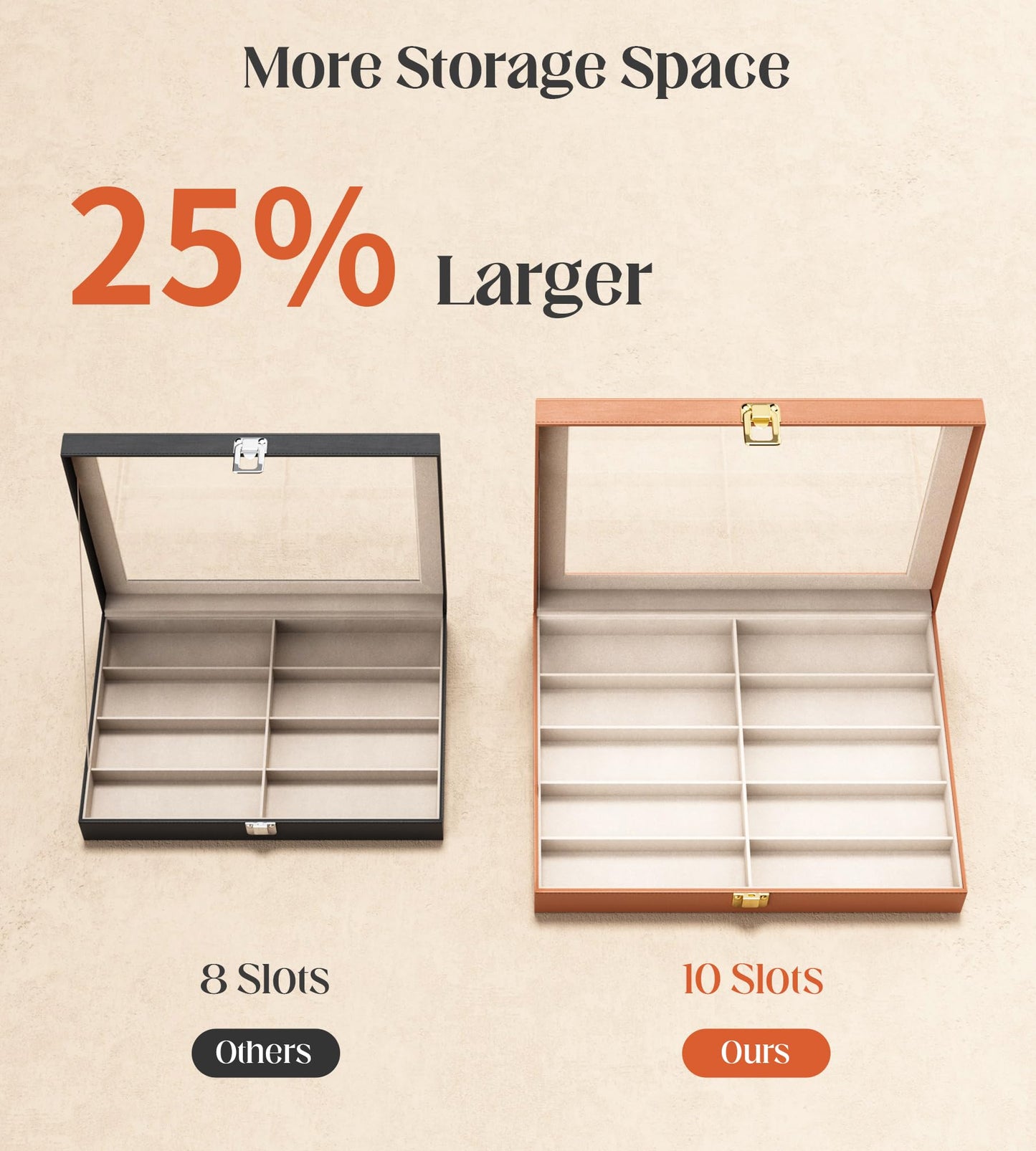 sensok Sunglasses Organizer Storage Box - 10 Slots Eyeglass Display Case for Multiple Pair Glasses, Sunglass Holder with Clear Glass Lid, Jewelry and Watch Collection Box for Women and Men, Brown