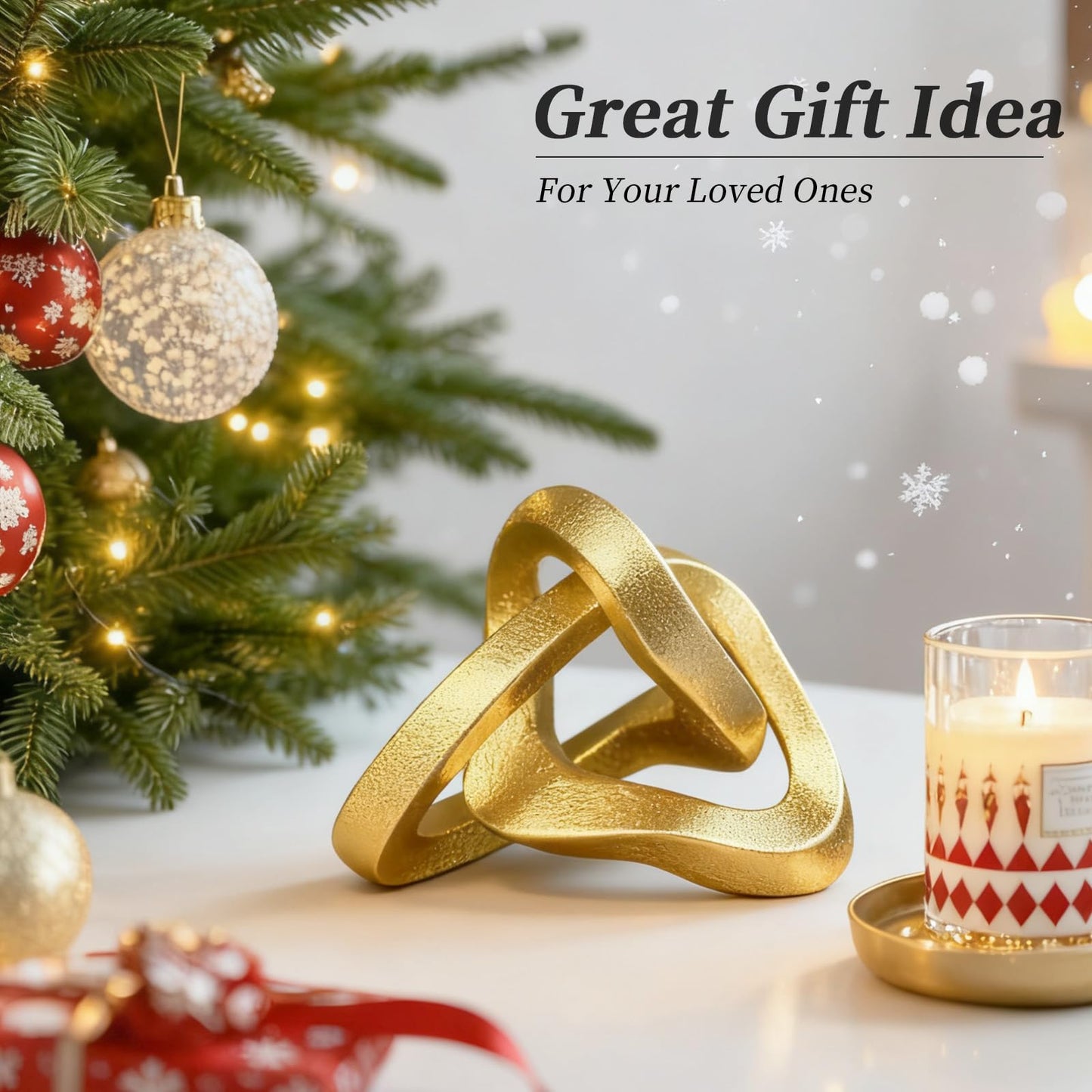 MOYI Gold Knot Statue for Christmas Decor Gold Tabletop Home Decor, Modern Geometric Sculptures Accent Decor for Living Room Bedroom Office Coffee Table Bookshelf Mantle Decorations Gifts