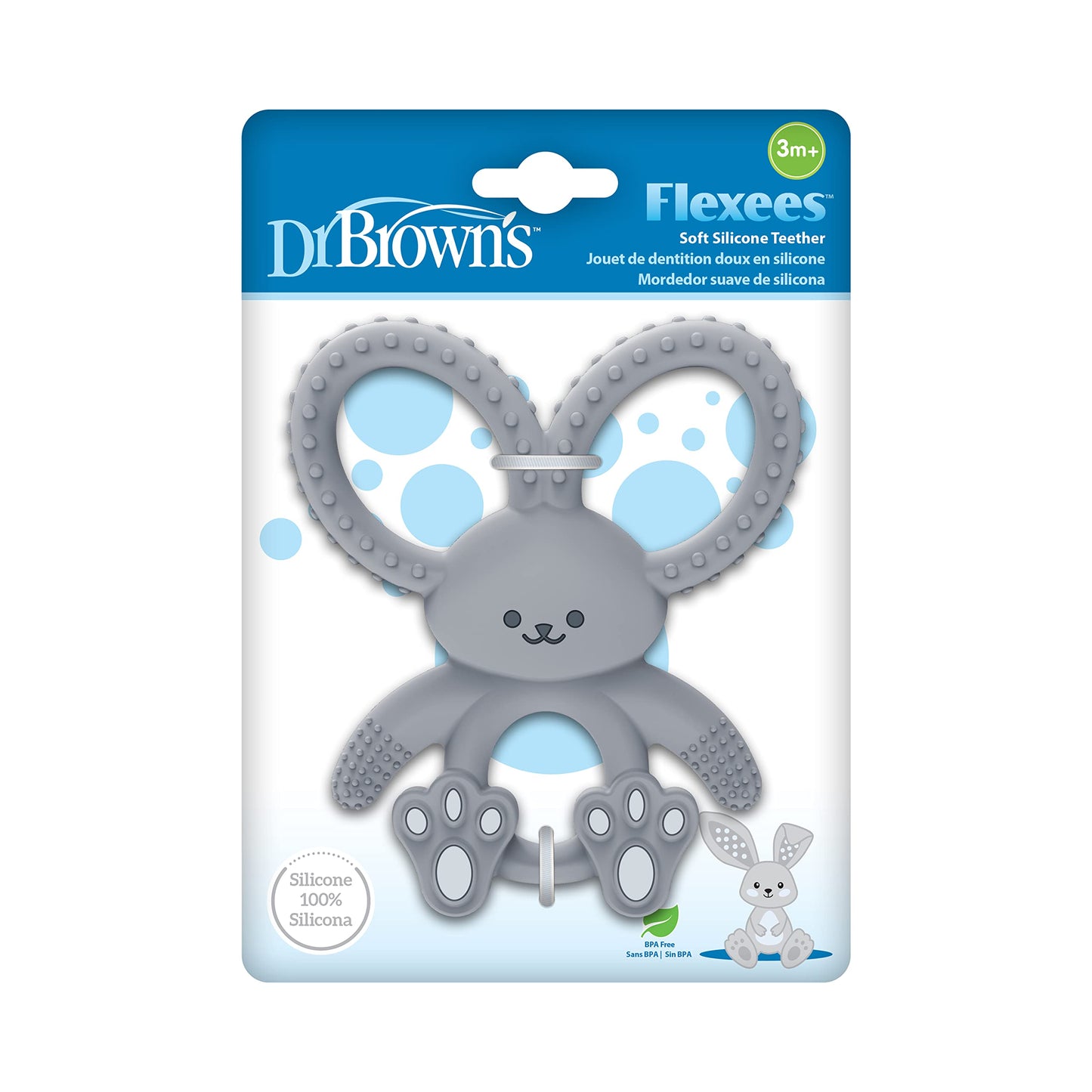 Dr. Brown's Flexees Gray & Pink Bunny Silicone Baby Teethers, BPA Free, for 3 Months+ Babies