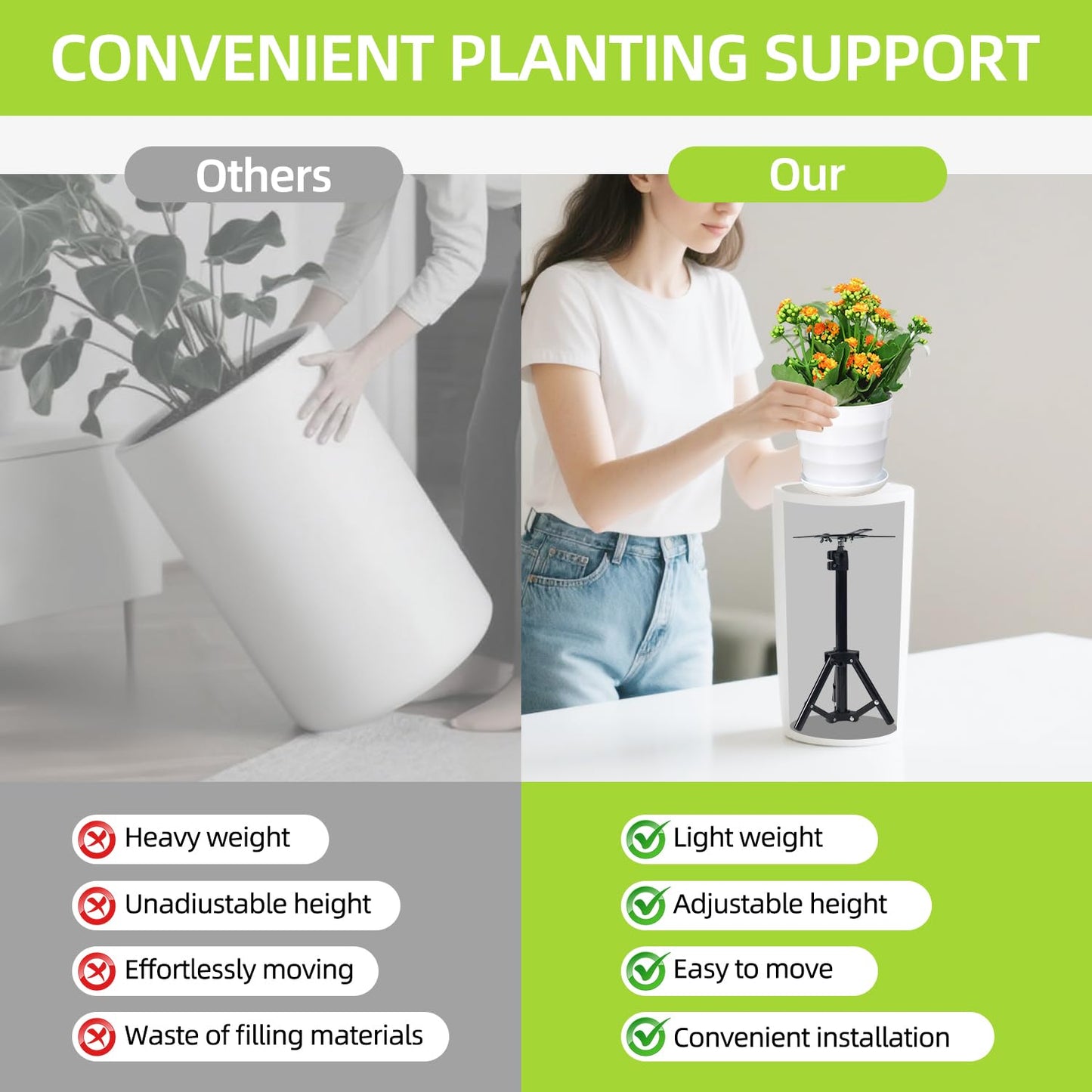 YUJIASH 1PCS Adjustable Planter Inserts Plant risers,Tall Tapered Plant Riser Fill Bottom，Planter Fillers for Large Pots，Indoor and Outdoor （12-21" Rise，4-12" Top）