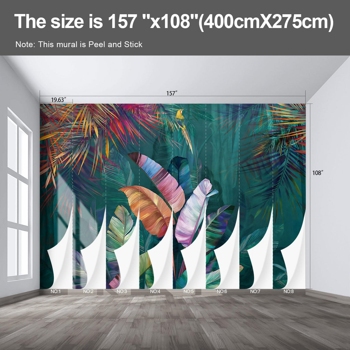 Colorful Banana Leaf Wall murals Peel and Stick Wallpaper for Bedroom Living Room - 108"x157"