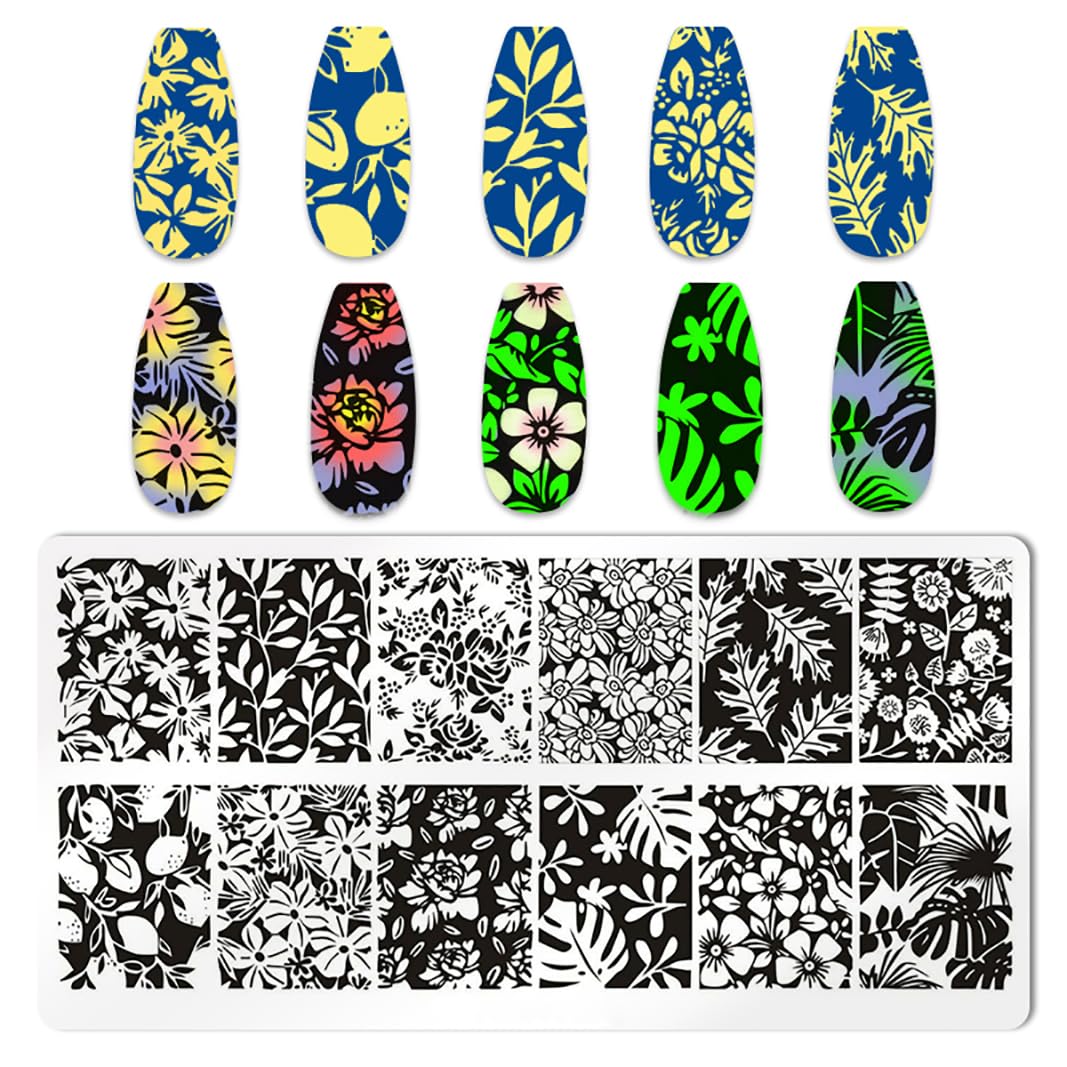 JERCLITY 6pcs Flower Leaf Nail Stamping Plate Nail Stamping Kit for Nails Flower Leaf Image Plates Nail Art Design Template Print Nail Stamper Kit for Women