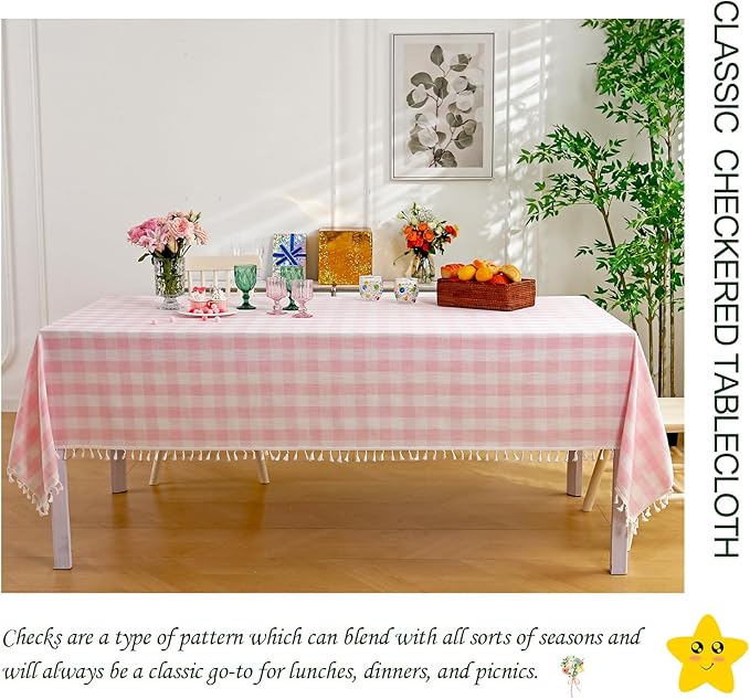 Rectangle Table Cloth for Spring, Summer, Valentine's Day, Easter, Christmas Tablecloth-Farmhouse Checkered Cotton Tablecloths (55" x 84",Pink)