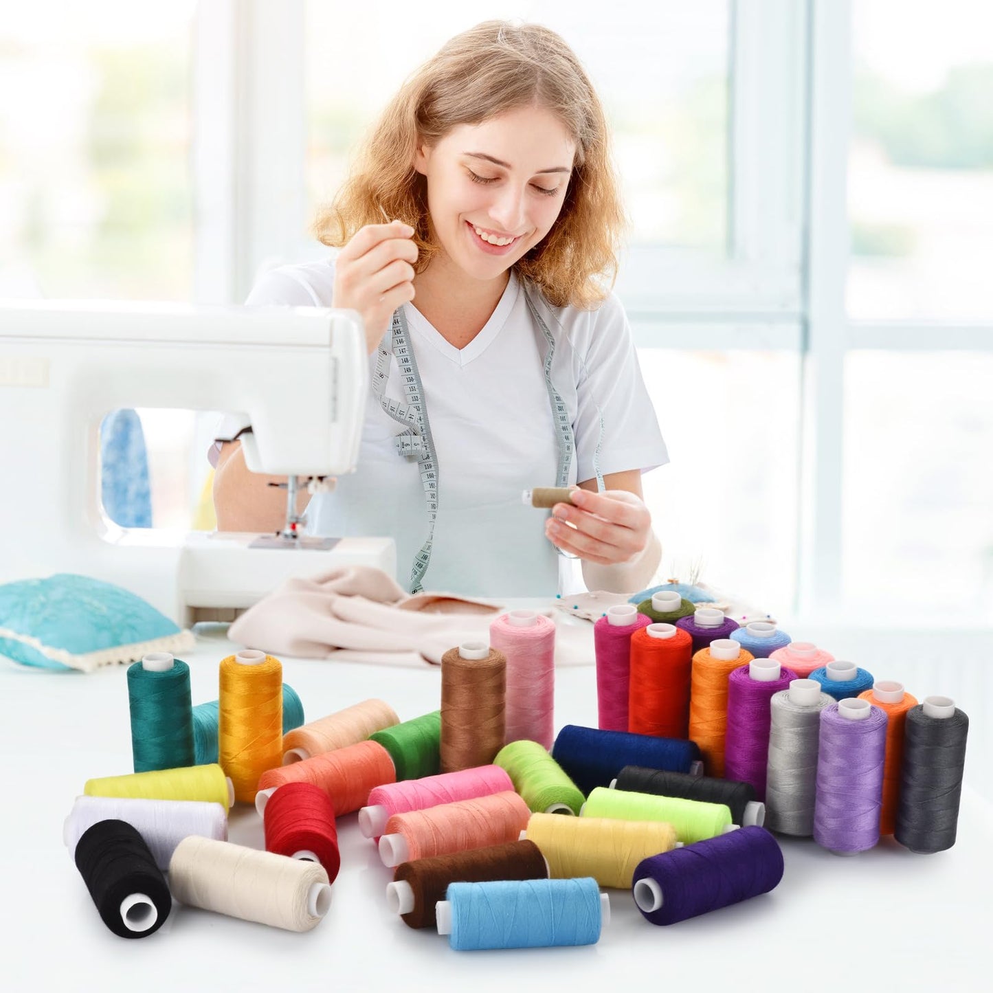 Eoehro 72pcs Sewing Thread Kit, 36 Colors Embroidery Thread, Prewound Bobbins, Sewing Machine Threads,400 Yards per Spool Polyester Thread for Sewing Embroidery Quilting