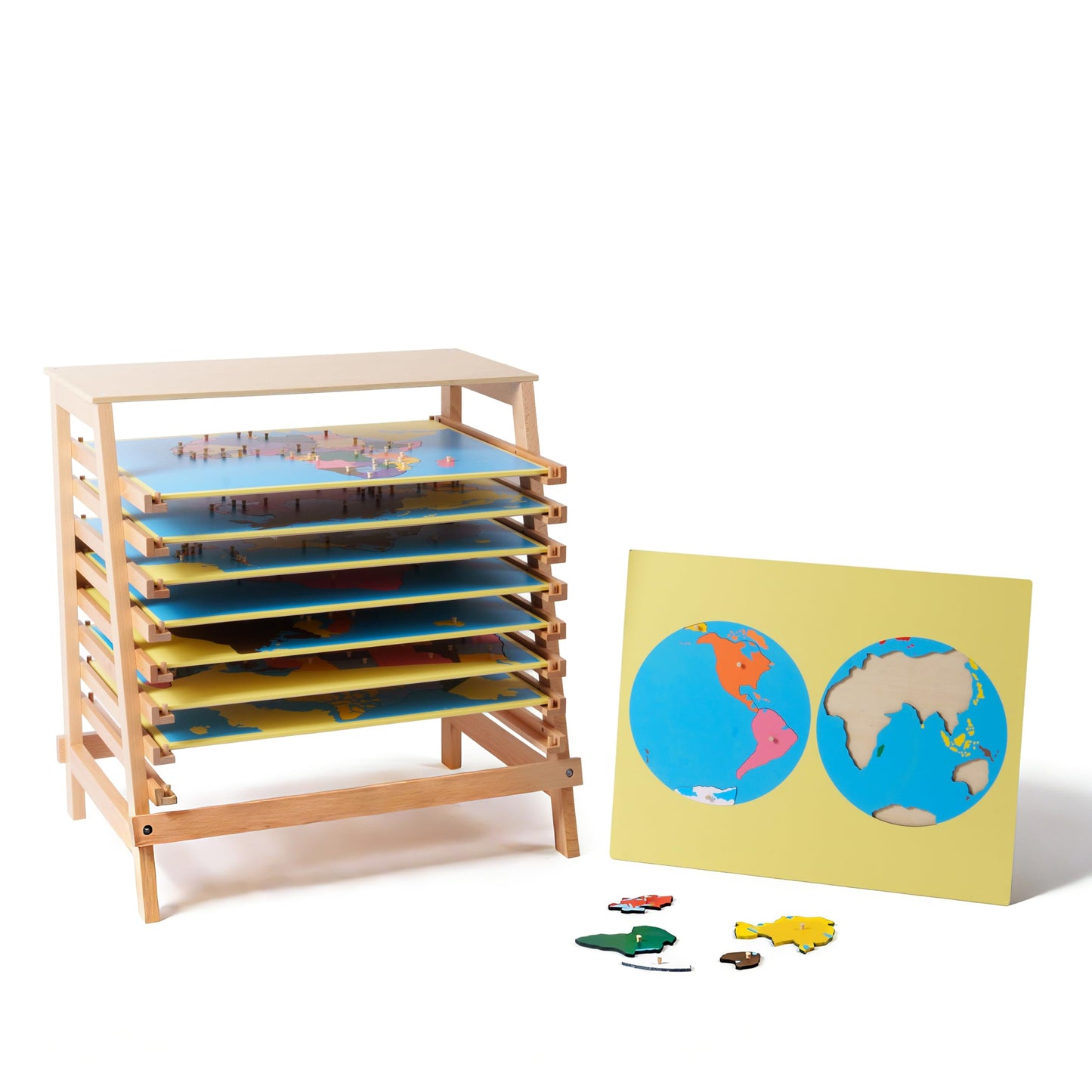 penepico Premium Montessori Wooden World Map Puzzle Set- 8 Large Geography Puzzles, Educational Gift for Kids & Toddlers, 23” Homeschool & Classroom Learning Materials (Puzzle Collection)