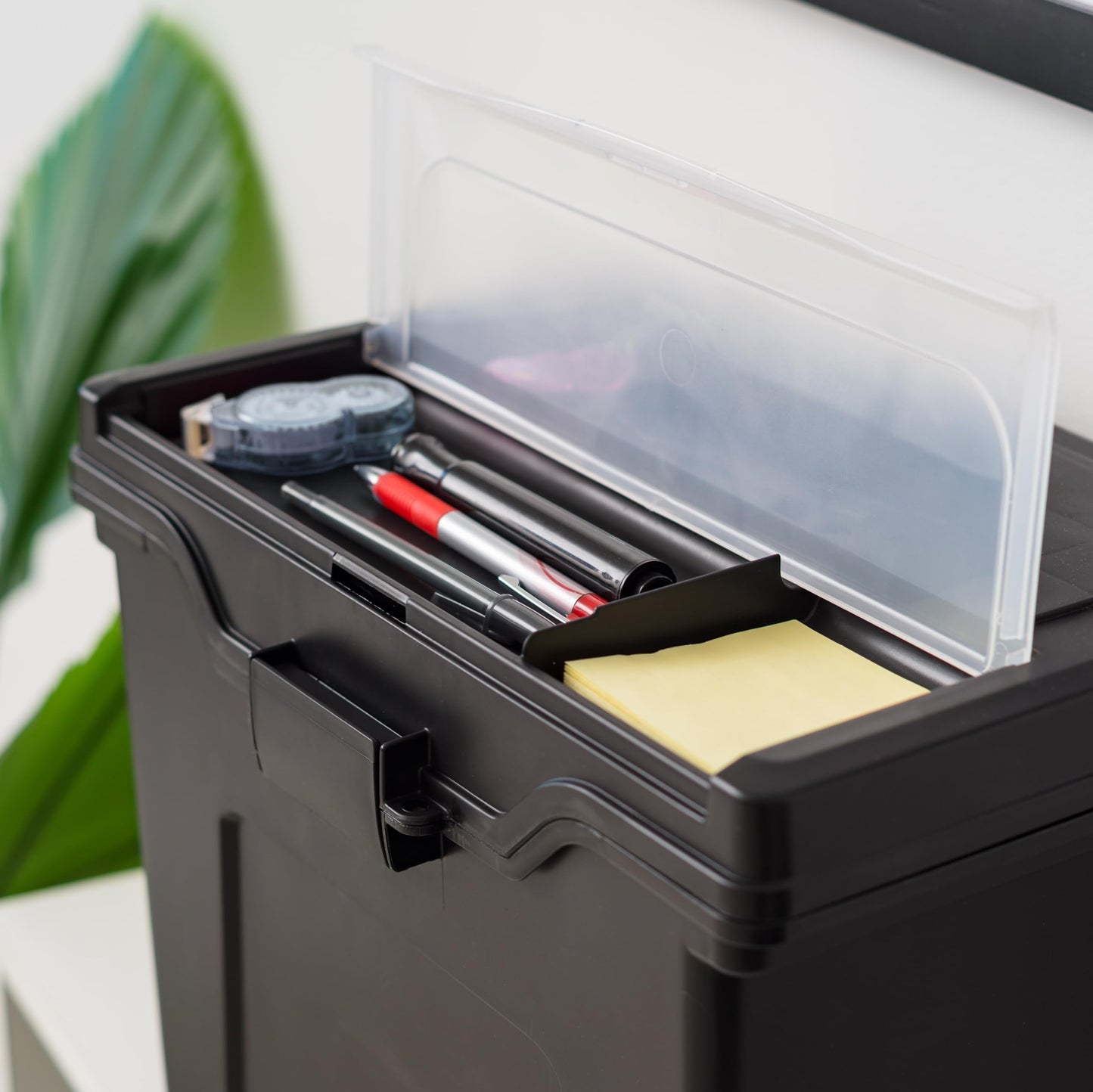 IRIS USA File Box with Lid File Organizer for Letter File w/Organizer-Lid, Plastic Mobile Filing Organizer, Water Resistant Document Box, Portable File Box with Handle, Secure Buckle, Lockable, Black
