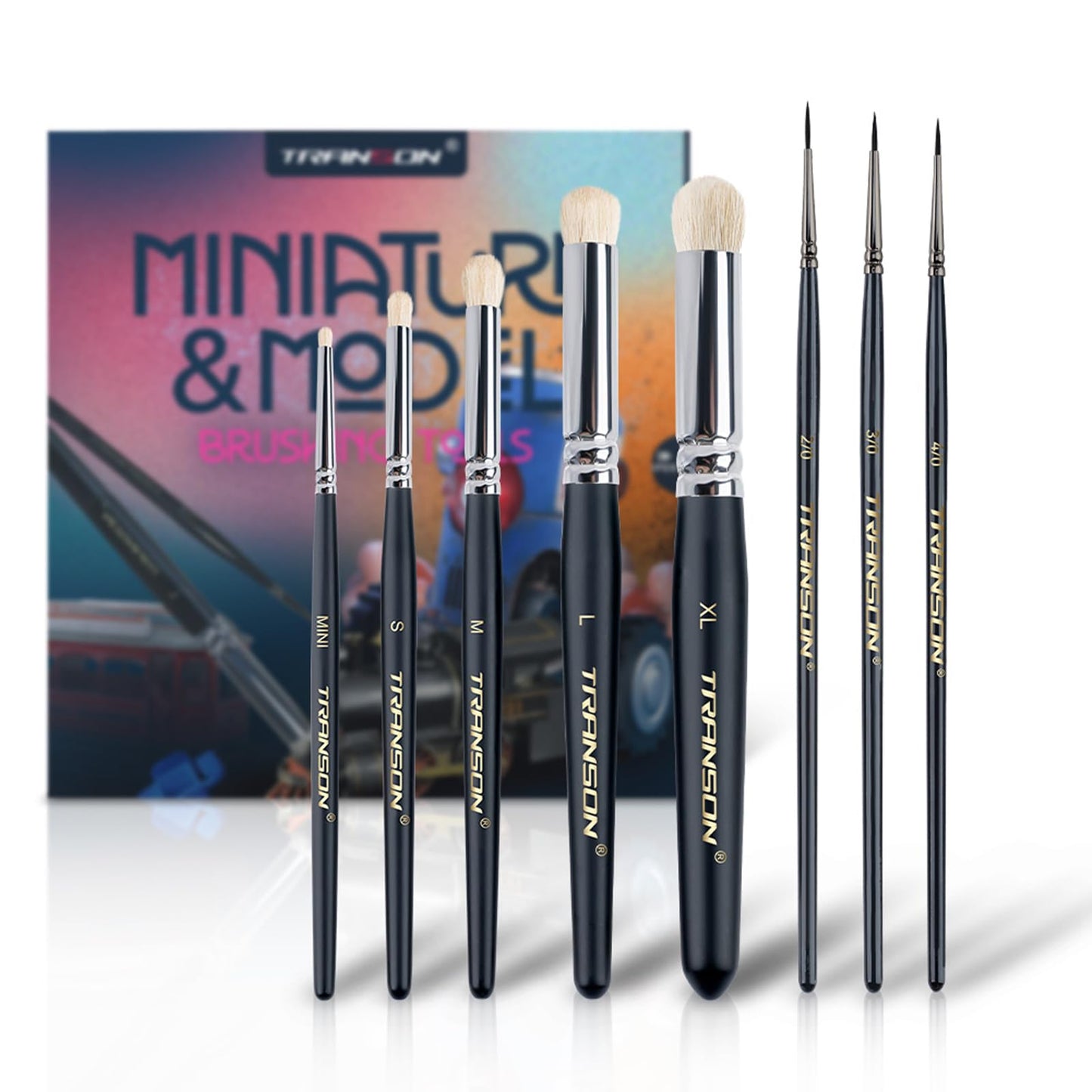 Transon 8pcs Miniature Painting Dry Brush Set with 5 Drybrushes and 3 Small Detail Brushes for Model Making and Miniature Model Painting