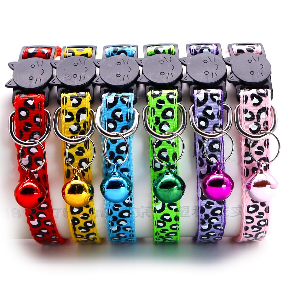 Reflective 2 Pack Breakaway Cat Collars with Bell Leopard Pattern Cute Kitty Adjustable 7.5-12.5 Inch Safe Kitten Collars Charms (Blue)