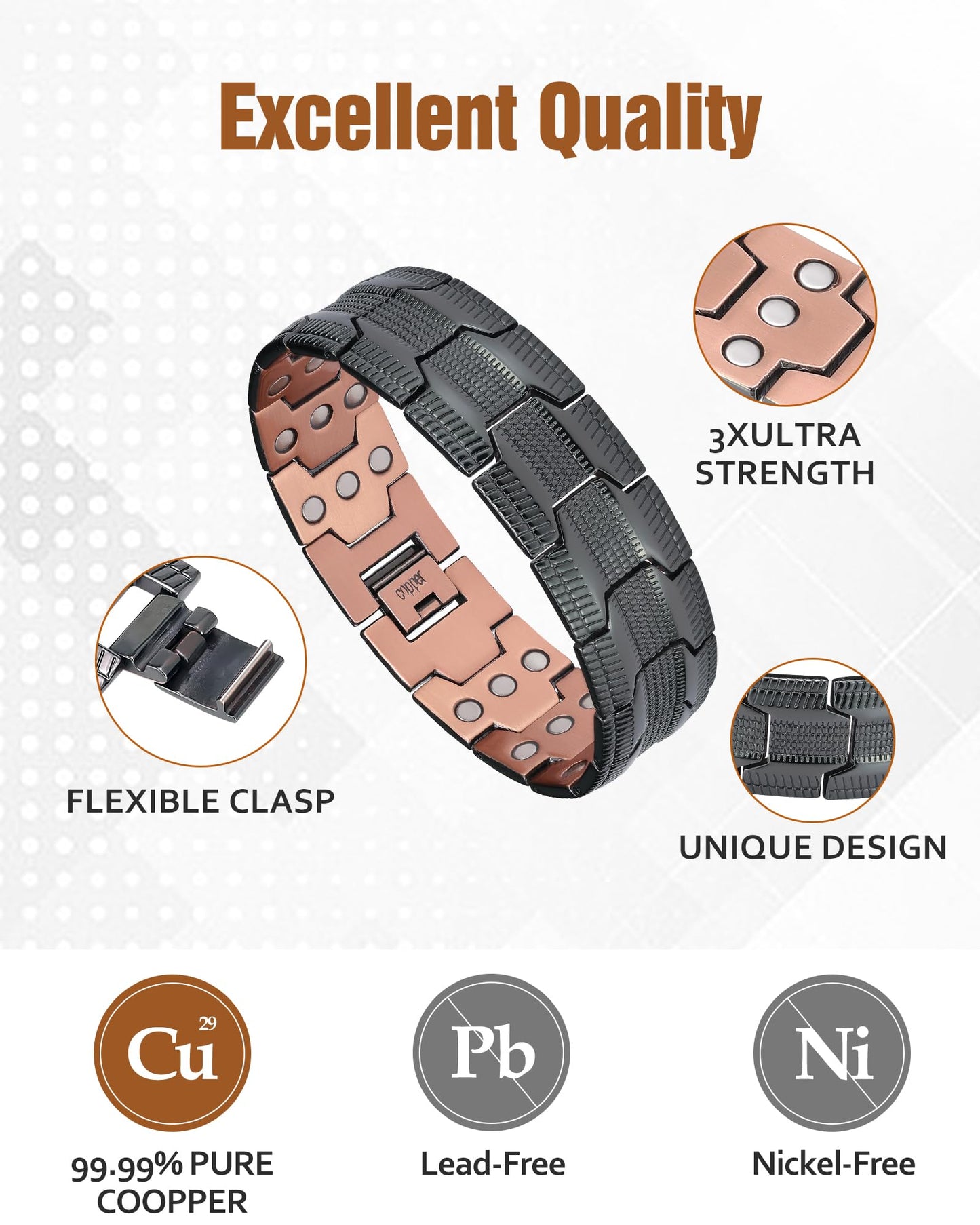 Jecanori Copper Bracelet for Men, 3X Strength Magnetic Bracelets for Men,Ideal Gift