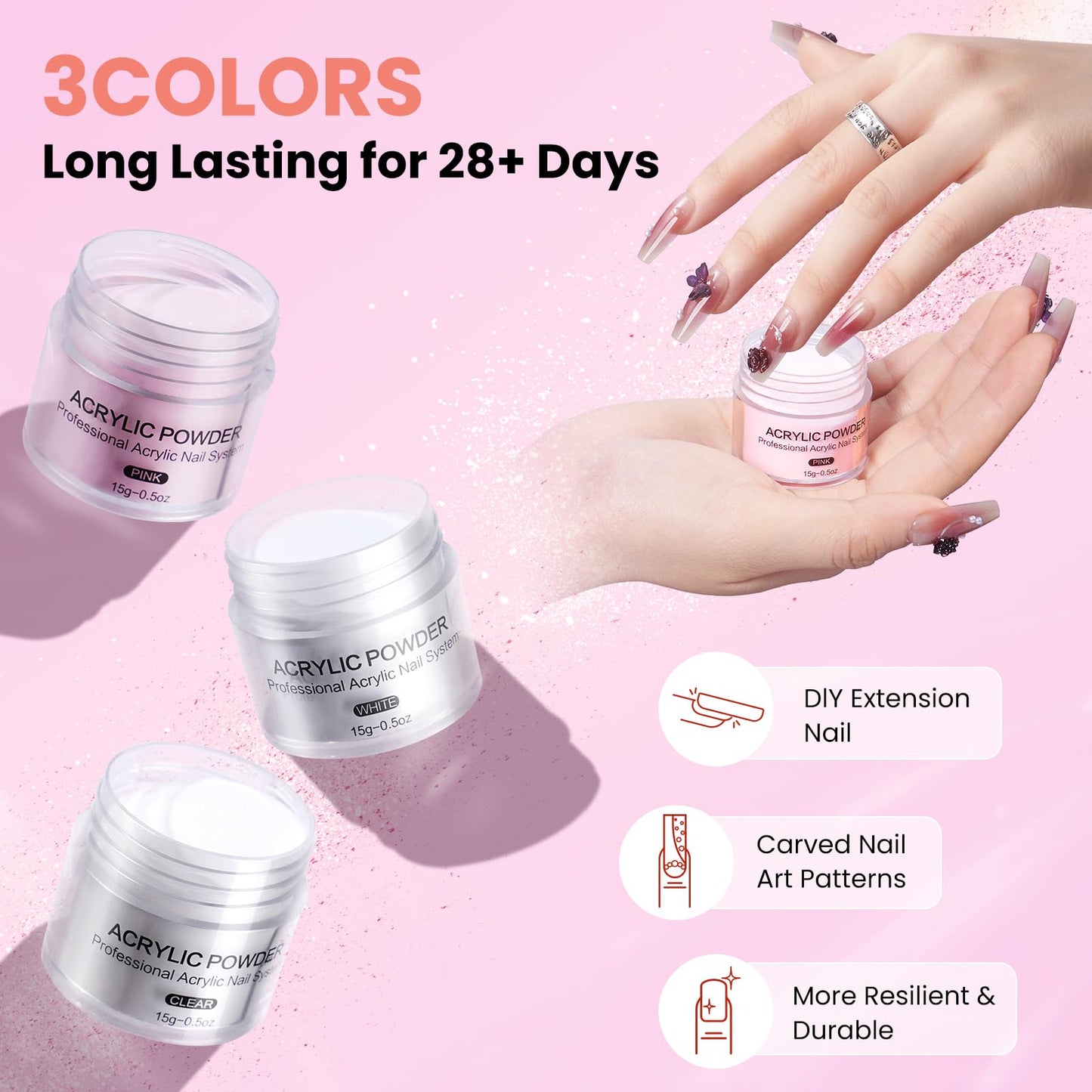 Nail Kit for Beginners with Everything: Practice Hand Acrylic Nail Kits Professional U/V Lamp Powder Drill Liquid Starter Set with Gel Polish in Cosmetic Gift Bag for Women Salon Home(Holo Pink)
