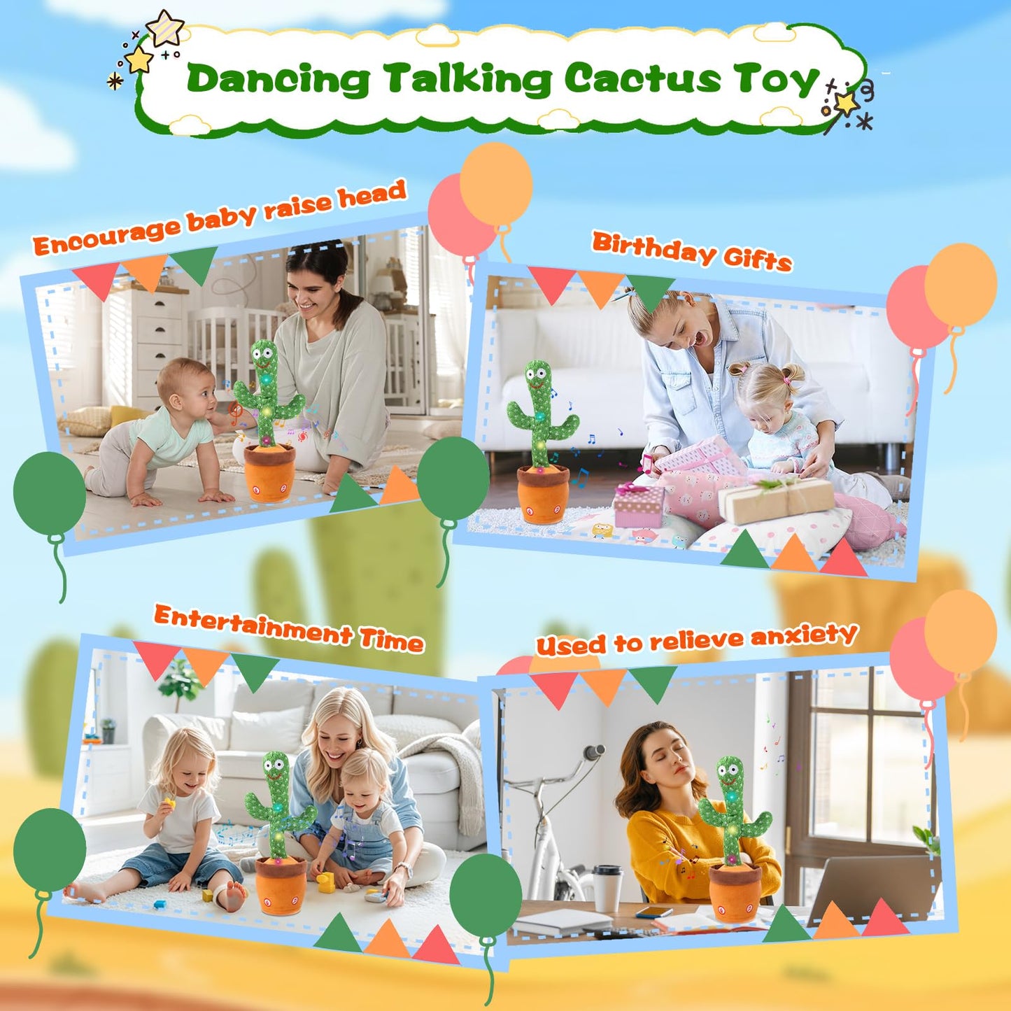 LLUKEME Talking Cactus Toy for Babies 6+ Months & Toddlers - Dancing Singing Repeating Cactus Toy with 10 Songs & Lights, Interactive Plush Gift for Kids Age 1 2 3 4 5 6, for Kids