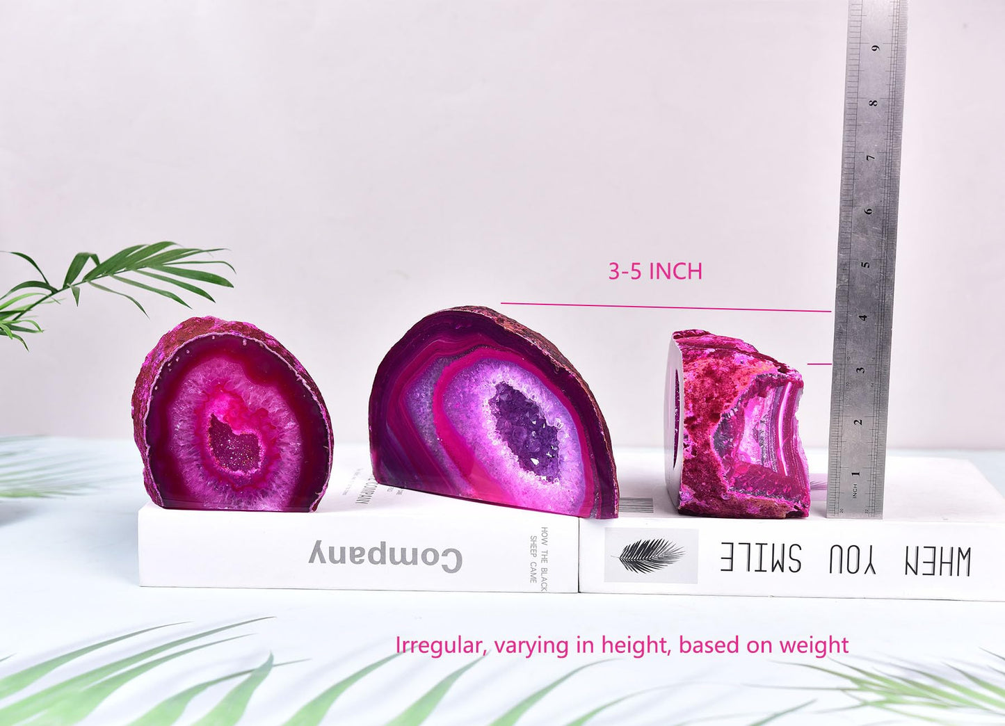 AMOYSTONE Small Agate Geode Ornament Natural Agate Stone Decor Pink 1-1.5 LBS, Irregular Crystal Rock for Home, Bedroom, Desk