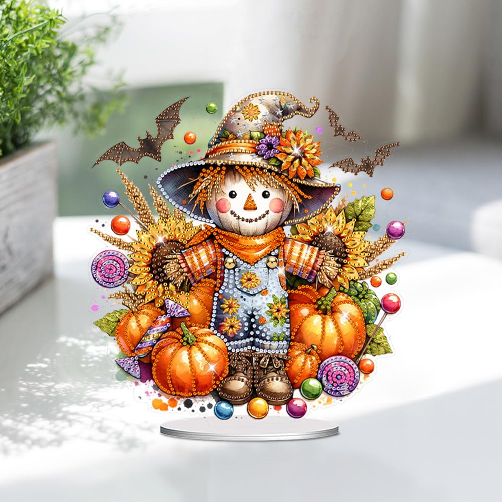 LAKEQUILL 5D Tabletop Diamond Art Kit - Scarecrow Stand Up Desktop Decor for Adults, DIY Diamond Art Painting Craft Kit for Home Office Decoration