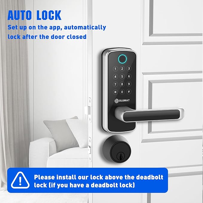 Smart Lock with WiFi Gateway, Keyless Entry Lock with Handle - Locks for Front Door with Keypad - Fingerprint Lock - App Control with Door Sensor - Auto Lock