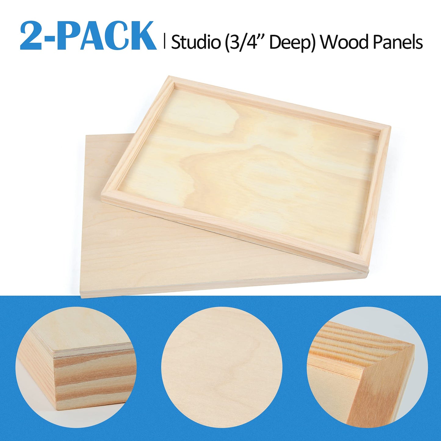 Falling in Art Unfinished Birch Wood Panels Kit, 2 Pack of 12x16’’ Studio 3/4’’ Deep Cradle Boards for Pouring Art, Crafts, Painting, and More