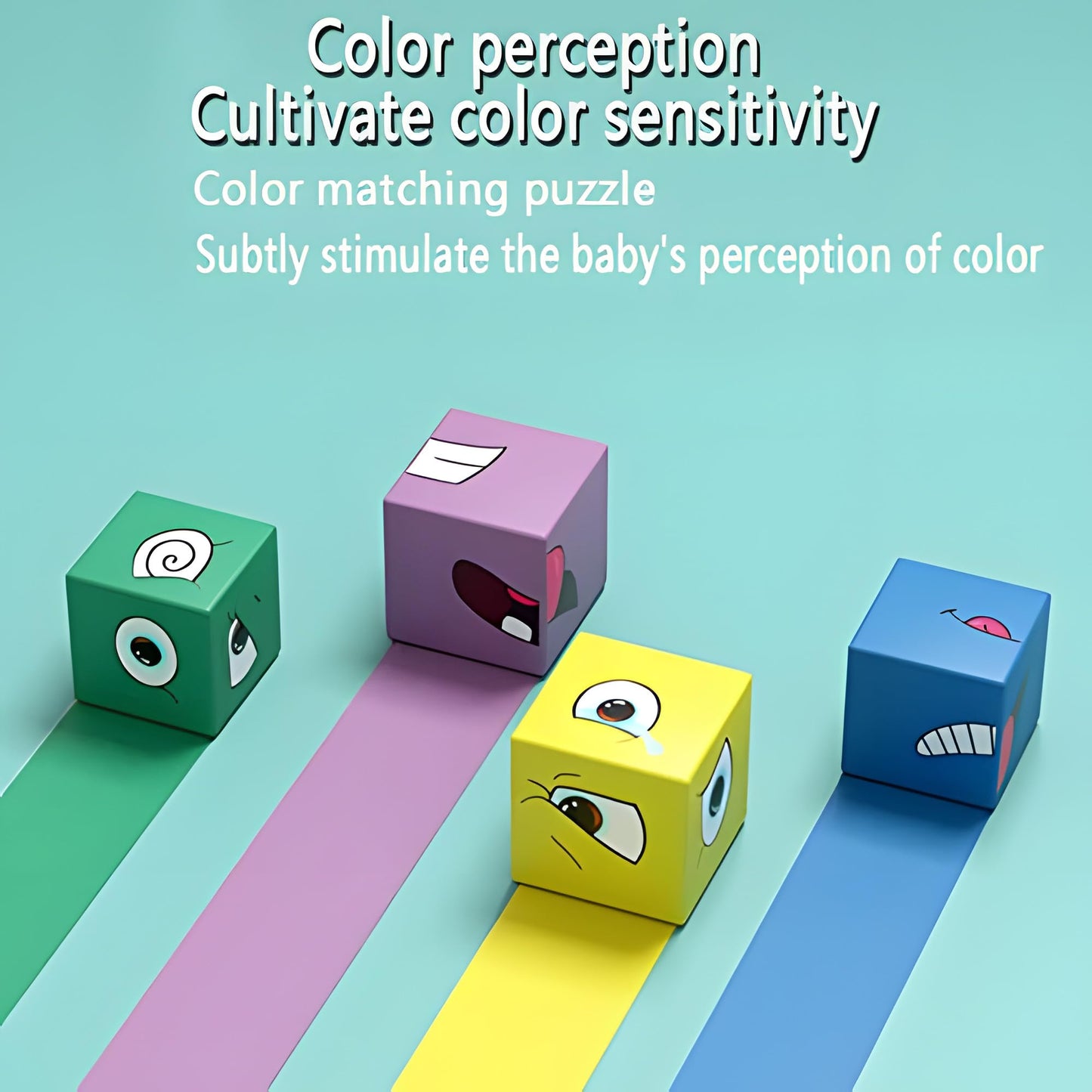 Wooden Cubes, IQ Puzzle, Building Cube Express Toy Faces, Magic Face Building Block Wooden Puzzle Montessori Toy