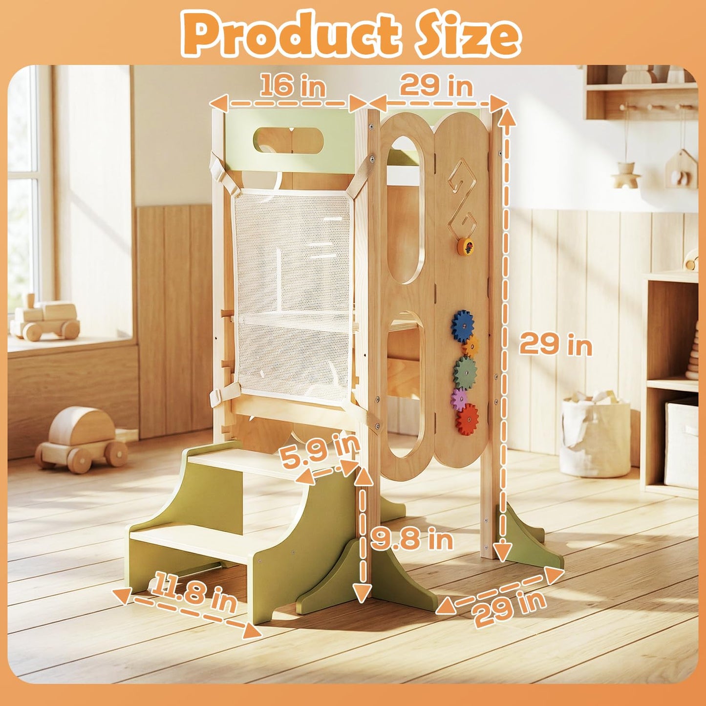 XYMERO 6 in 1 Toddler Tower with Removable Ladder, Foldable Wooden Kitchen Step Stool for Kids, Adjustable Children Helper Tower for Baby, Standing Tower with Safety Equipment and Black Board