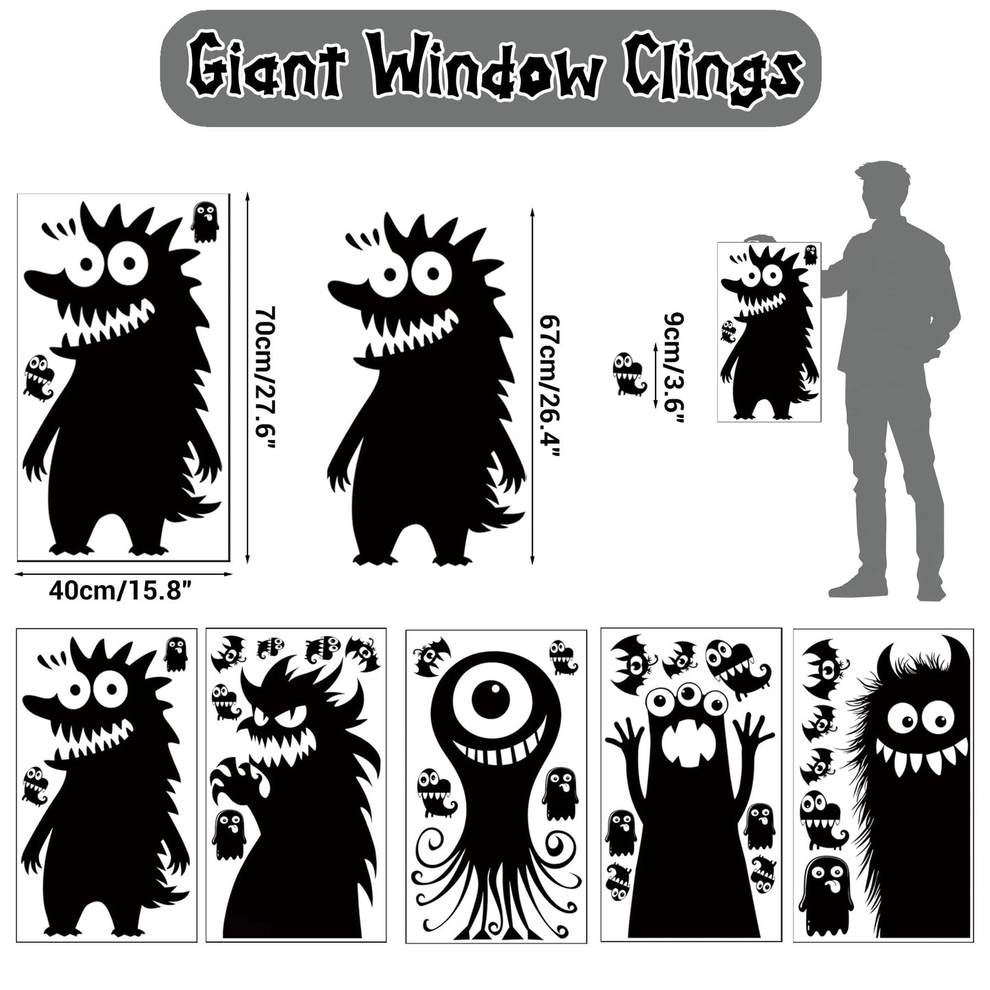 5 Sheets 29 Pcs Giant Adorable Peeking Halloween Window Clings Naughty Monster Window Decal Stickers for Halloween Decoration Supply