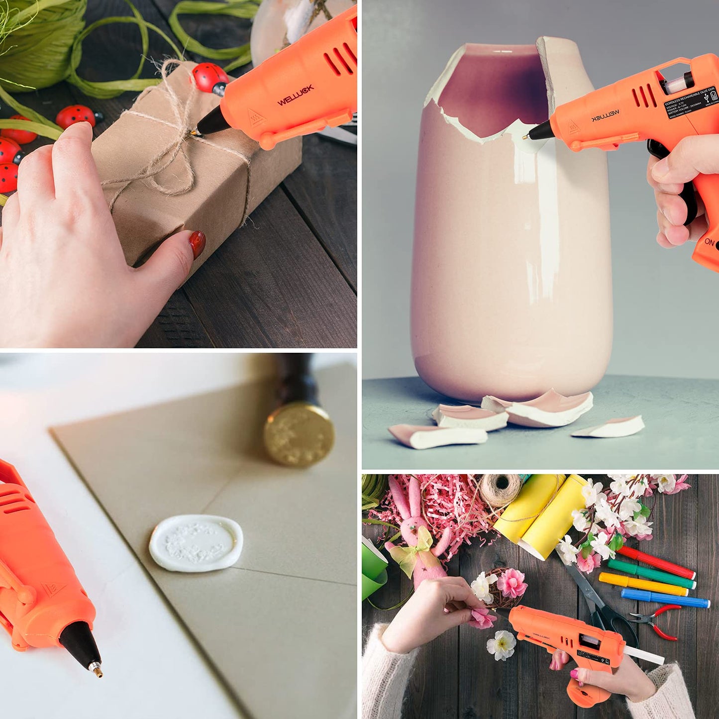 WELLUCK Cordless Hot Glue Gun, USB Rechargeable Wireless Mini Hot Melt Glue Gun with 20 Glue Sticks and USB Cable, Battery Operated Glue Gun DIY Tool for Art, Crafts, Decorations, Fast Repairs