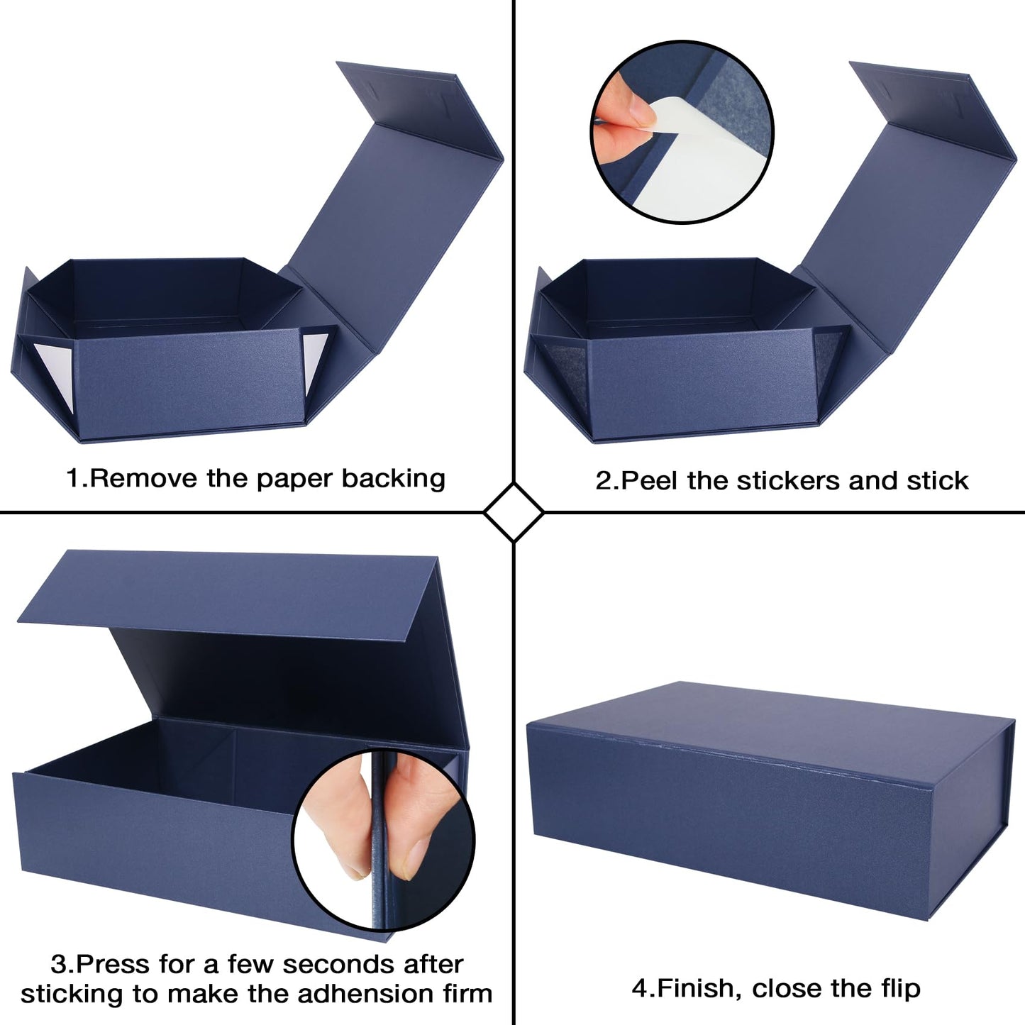 Aimyoo Navy Blue Magnetic Gift Boxes with Lids 10.5x7x3 in, Medium Bridesmaid Groomsman Proposal Box, Rectangle Collapsible Box for Present Graduation Birthday Storage 5 Pack