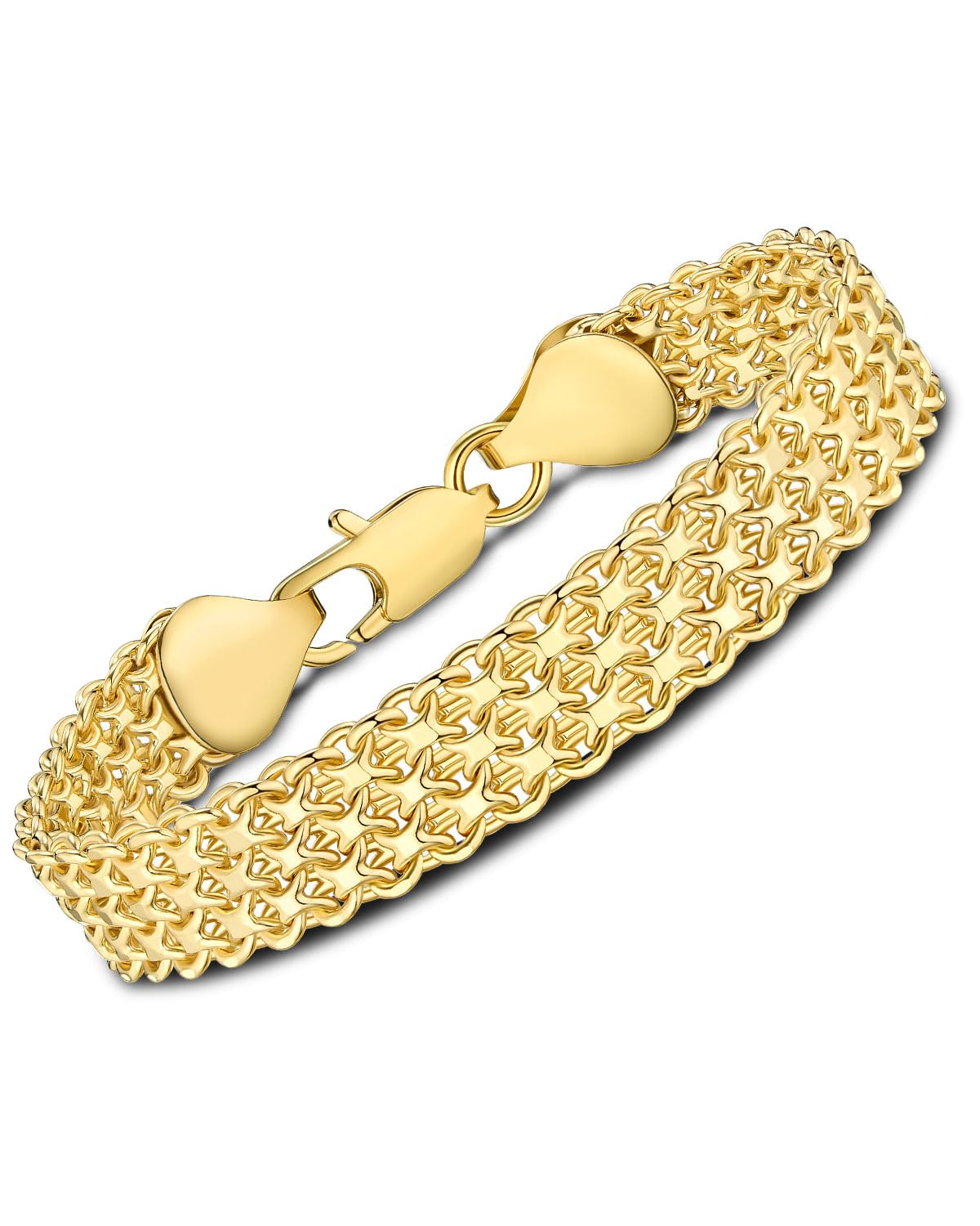 kptophk 14K Gold 10mm Mesh Chain Link Bracelet | Gold Bracelets For Women | Jewelry Gift (Size: 7.5inches)
