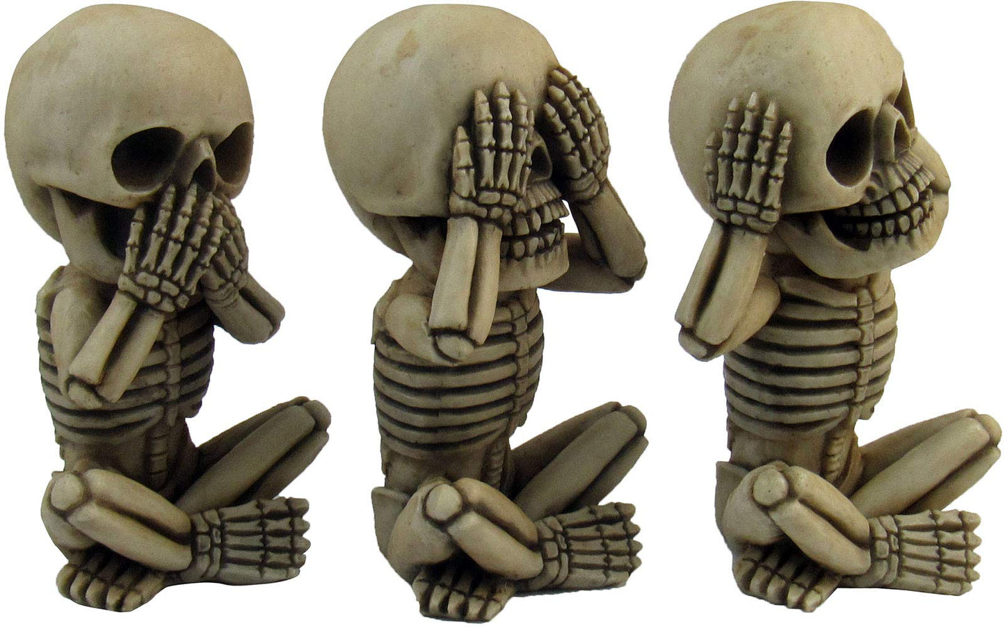 DWK Morbid Morals See Hear Speak No Evil Mini Skeleton Figurines | Macabre for Halloween Gothic Home Decor | Office Desk Decorations | Halloween Decorations - 4" (Set of 3)