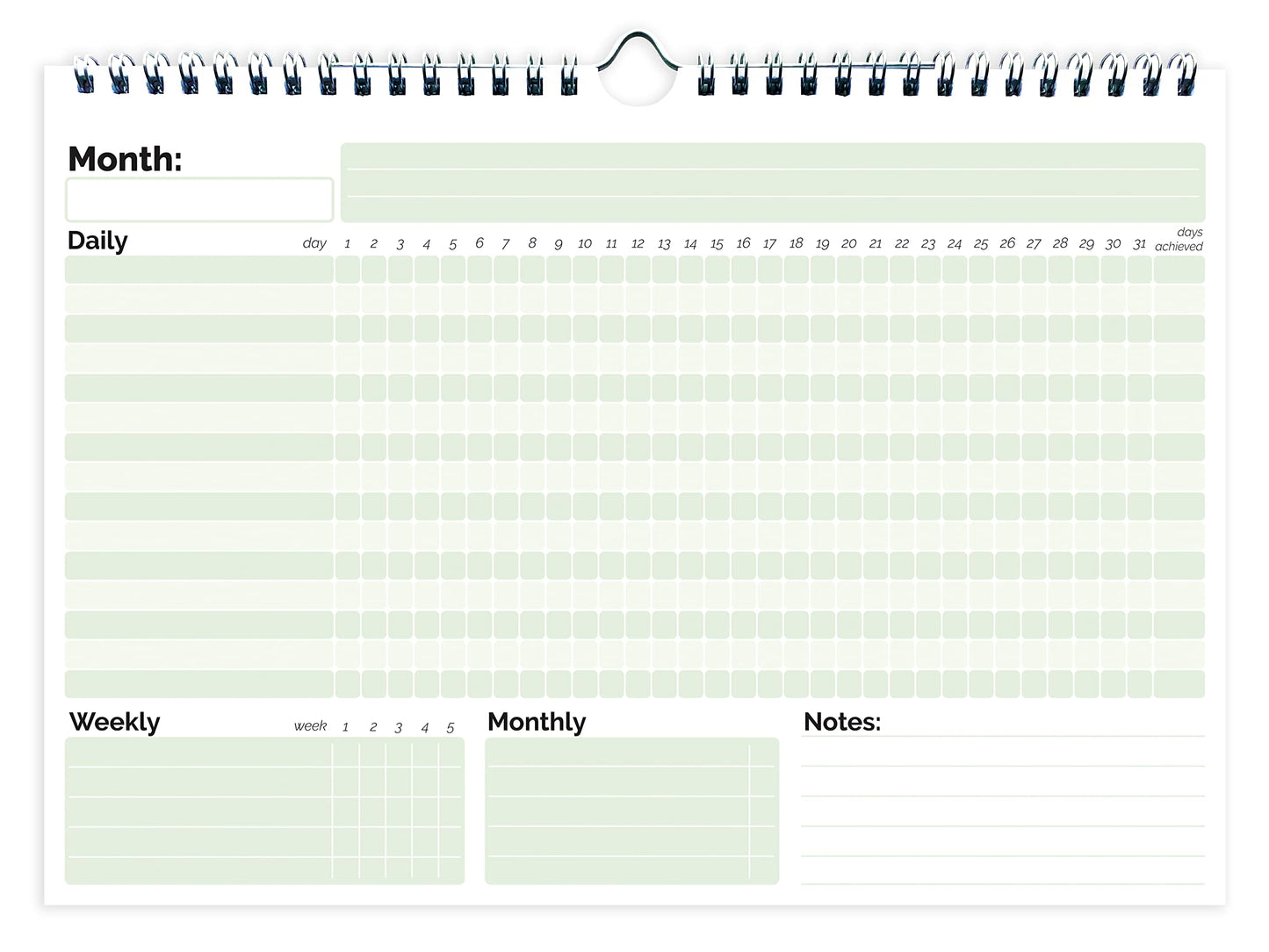 HADIGU Habit Tracker Calendar, (Undated 12 Month) with Spiral Bound and Hanger, A4 size (8.3"x11.7"), Habit Tracker Journal for Daily Weekly and Monthly Habit Tracking.