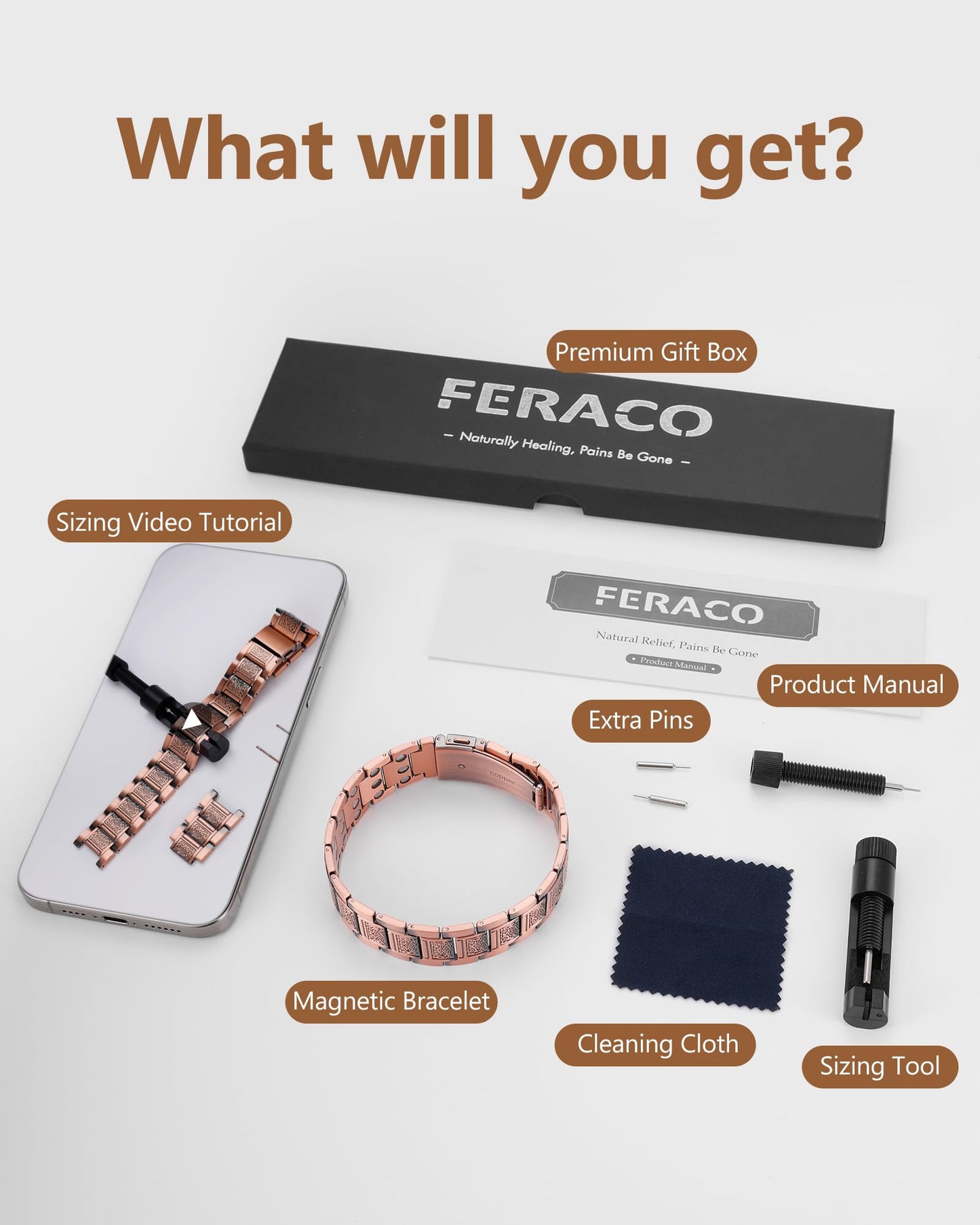 Feraco Copper Bracelet for Men, 3X Strength Magnetic Therapy Bracelet with Powerful 3800 Gauss Magnets,Copper Cooper Jewelry