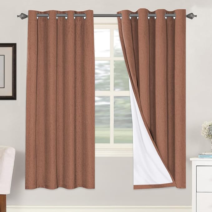 H.VERSAILTEX 100% Blackout Curtains for Bedroom Thermal Insulated Linen Textured Curtains Heat and Full Light Blocking Drapes Living Room Curtains 2 Panel Sets, Washed Spice, 52x72 Inch