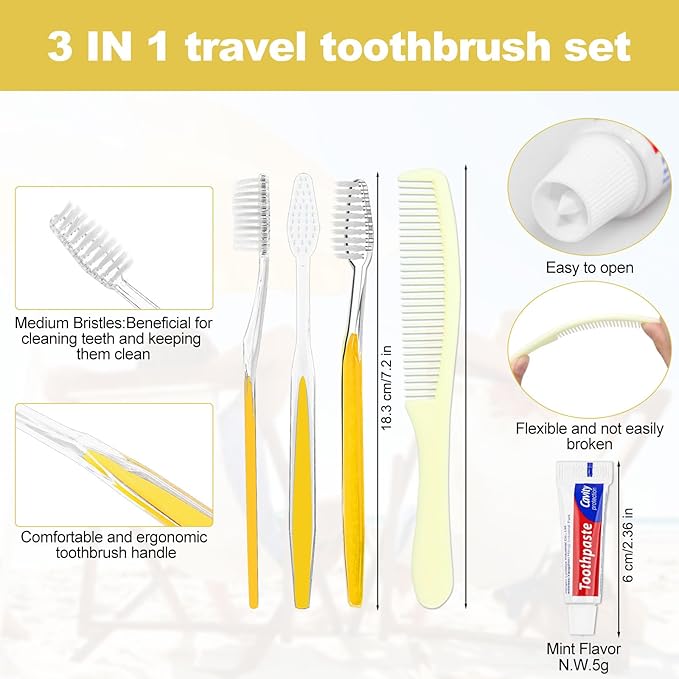 Disposable Toothbrushes with Toothpaste and Comb for Homeless Individually Wrapped-Suitable for Hotel,Air Bnb,Shelter/Homeless/Nursing Home/Charity (100PCS)