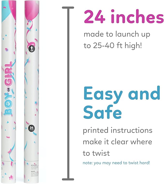 24” X-large Gender Reveal Confetti & Powder Smoke Cannon | 2 Blue Poppers | Biodegradable | Alternative to Gender Reveal Smoke Bombs Extinguisher | Baby Gender Reveal Decorations | TUR Party Supplies