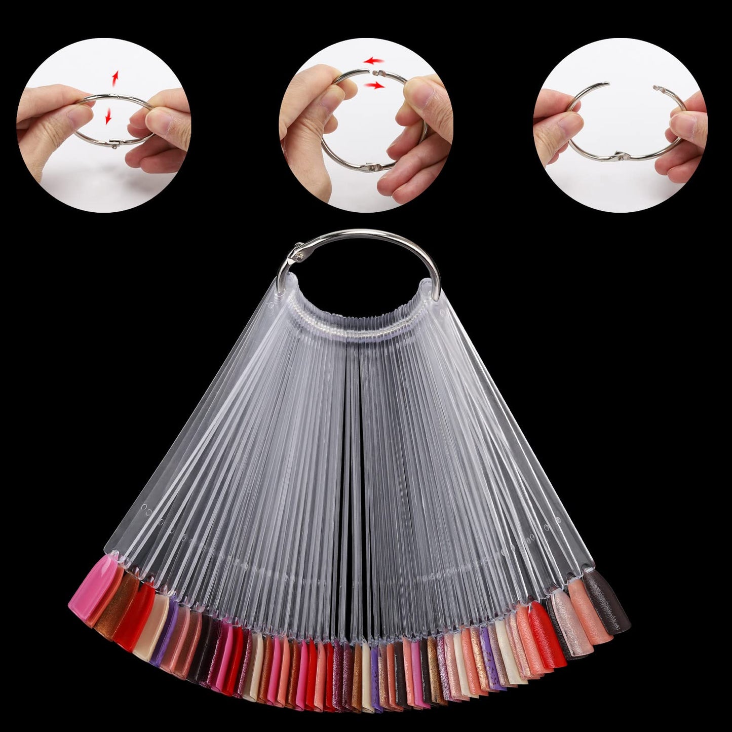 300 Pcs Nail Swatch Sticks with Number Stickers for Color Display, Clear Square-shaped Nail Polish Sample Swatches with Ring