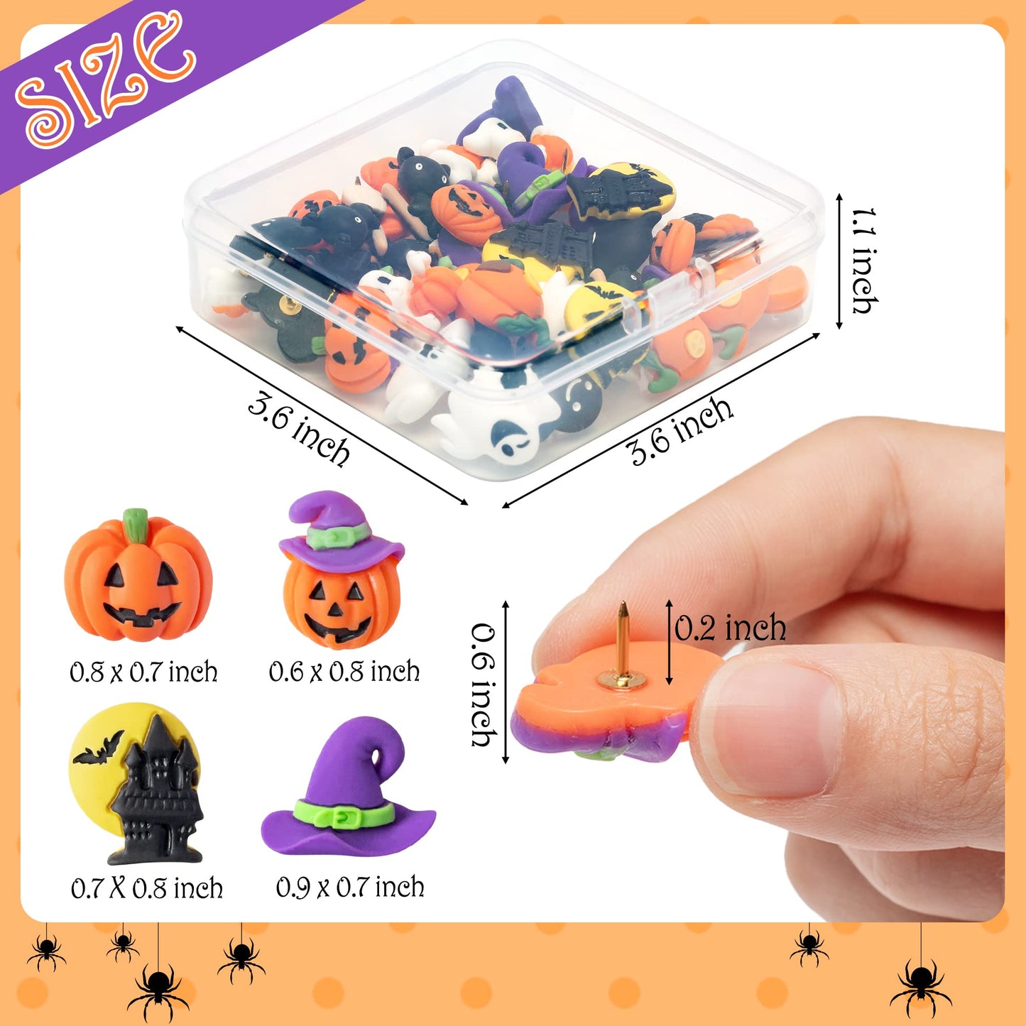 H1vojoxo 40PCS Halloween Push Pins Decoration for Cork Board, Halloween Decorative Thumb Tacks, Funny Pumpkin Push Pin for Photo Wall, Ghost Castle Push Pins for Bulletin Board