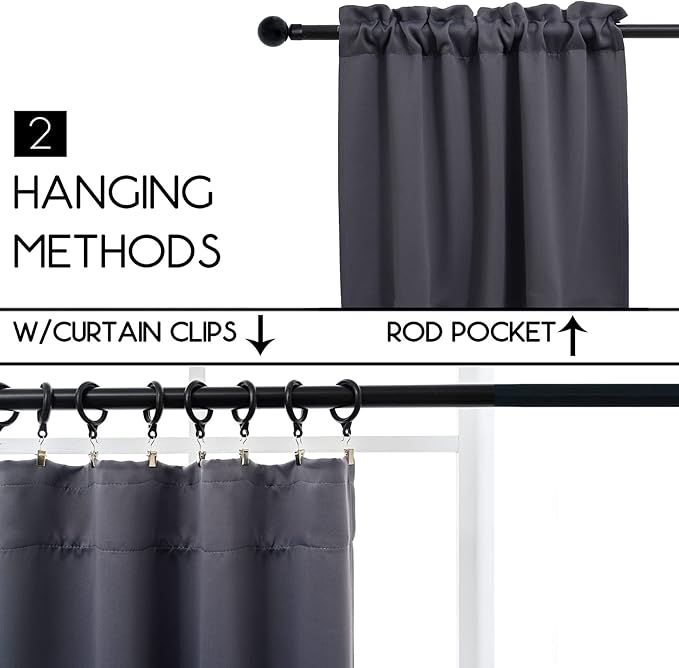 Pickluc Blackout Kitchen Curtain 24 Inches Long, Rod Pocket Cafe Tier Curtains for Small Window Treatment in Living Room, Basement, RVs, Cabinets, 2 Panels, W24 X L24 Inch, Dark Grey
