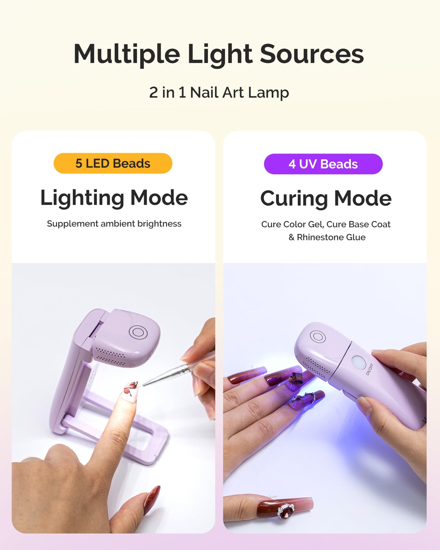 MelodySusie Cordless UV Nail Lamp with Fold-Out Stand,P-Art09F Foldable UV Light with 2-in-1 Lighting & Curing Function, Rechargeable, Flash Cures All Soft Gels Especially Half-Cured, Base & Top Coat