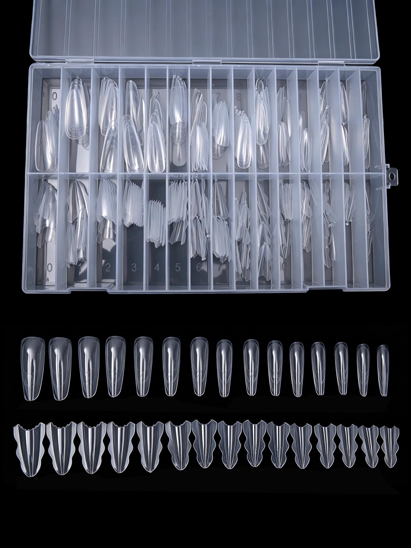 Klimonla Sandwich Dual Nail Forms Professional Sandwich Dual Forms-240Pcs Long Stiletto Nail Mold for Fast Extension,15 Sizes Reusable Salon Manicure Tools (240pcs F50s)