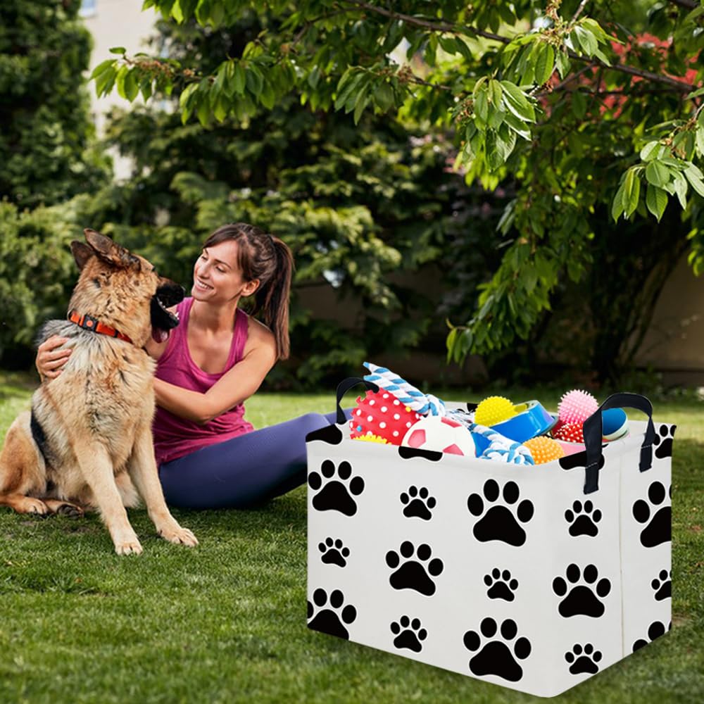 FXOCSHE Rectangular Dog Basket,Nursery Hamper,Collapsible canvas kids toy storage box,Kids room storage basket,Pet decor(Dog paw)