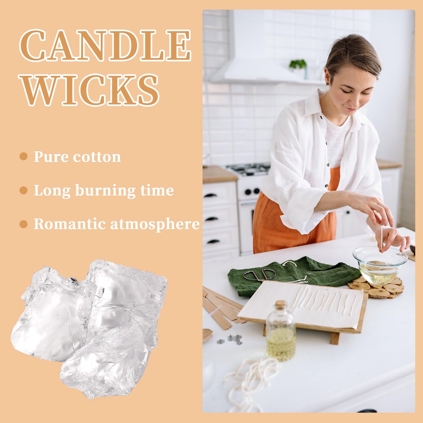 2.2 Lb Gel Wax for Candle Making Set, DIY Clear Gel Candle Wax, Handmade Jelly Candle Making Kit with 50pcs Wicks and 60pcs Wick Stickers