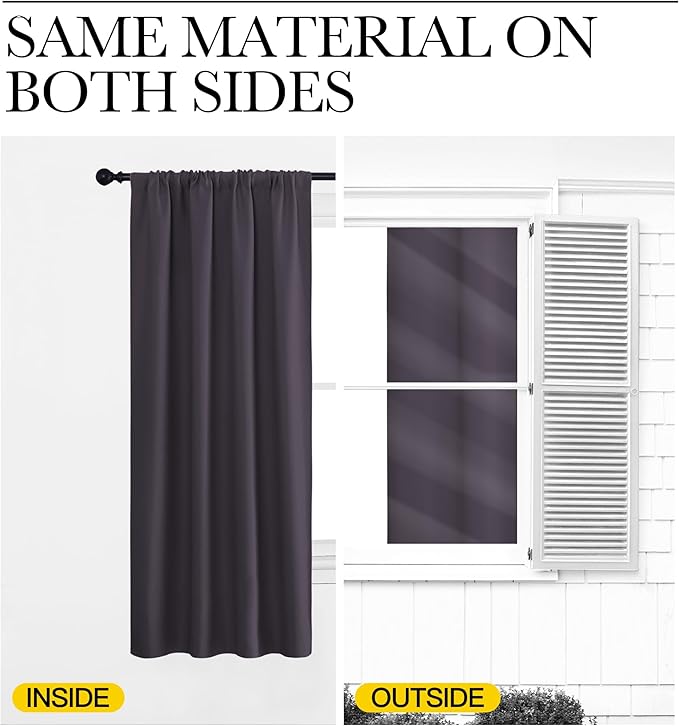 NICETOWN Blackout Curtains for Living Curtains, Greyish Purple, 1 Pair, 34-inch W x 72-inch L, Home Decorations Thermal Insulated Solid Pole Top Blackout Drapes for Living Room