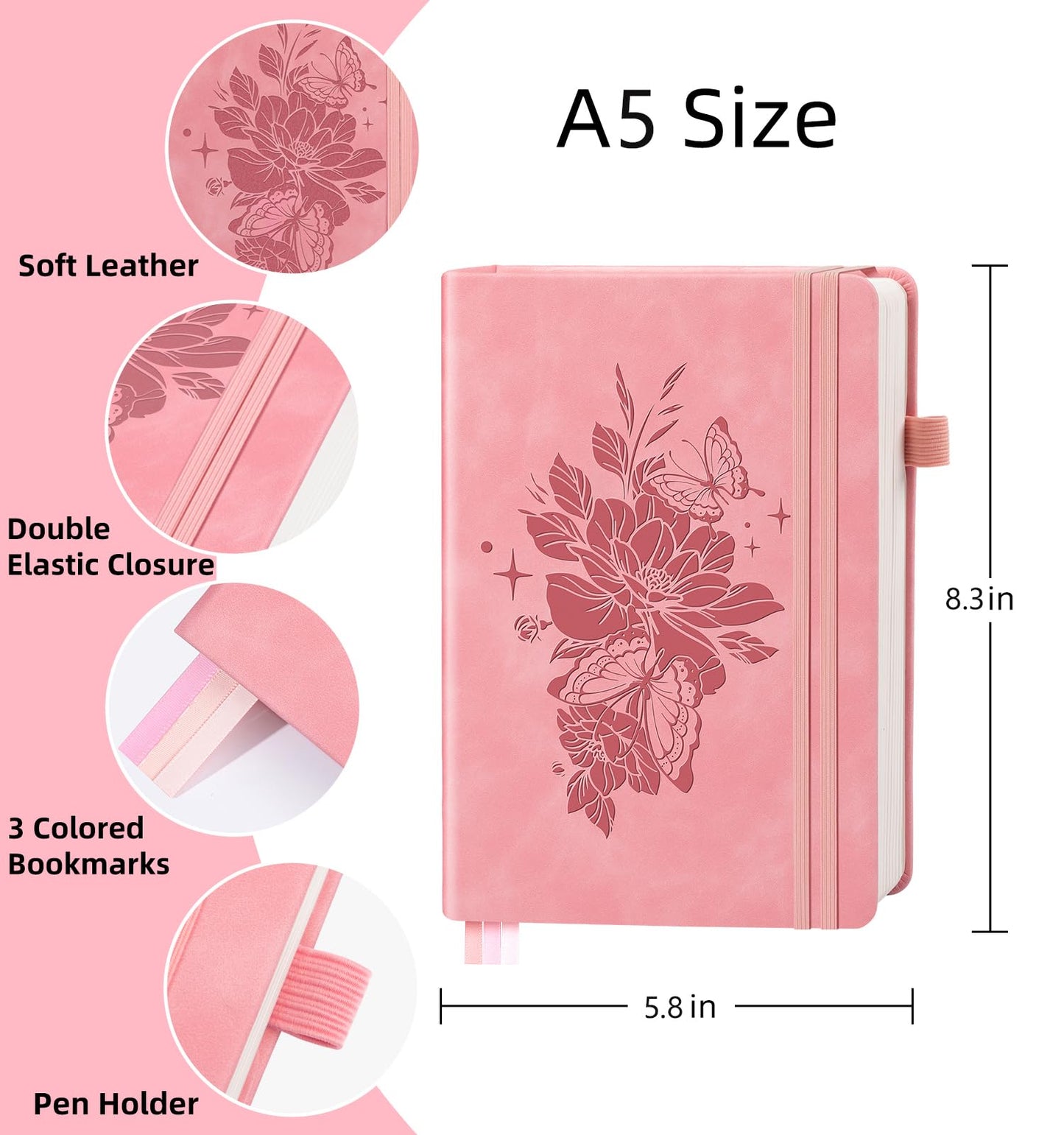 ALKALO Blank Journal Notebook 365 Pages, A5 Leather Sketch Book for Drawing Women & Men, Hardcover Notebook with 100GSM Thick Paper, Sketchbook for Travel, Work, School, Note Taking
