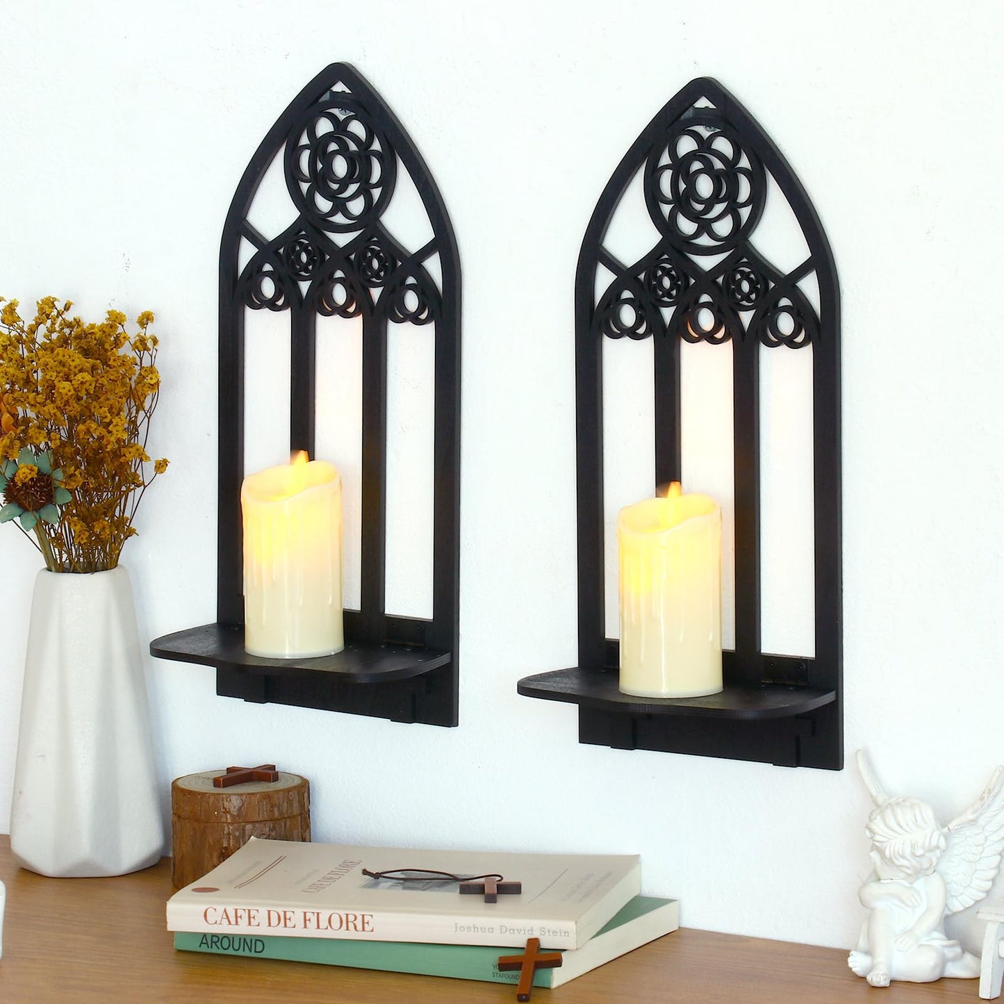 Zzbakress 2 Pcs Gothic Sconces Wall Decor - Black Goth Arched Church Wall Art Gothic Home Decor for Living Room, Kitchen, Dining Room (Elegant)