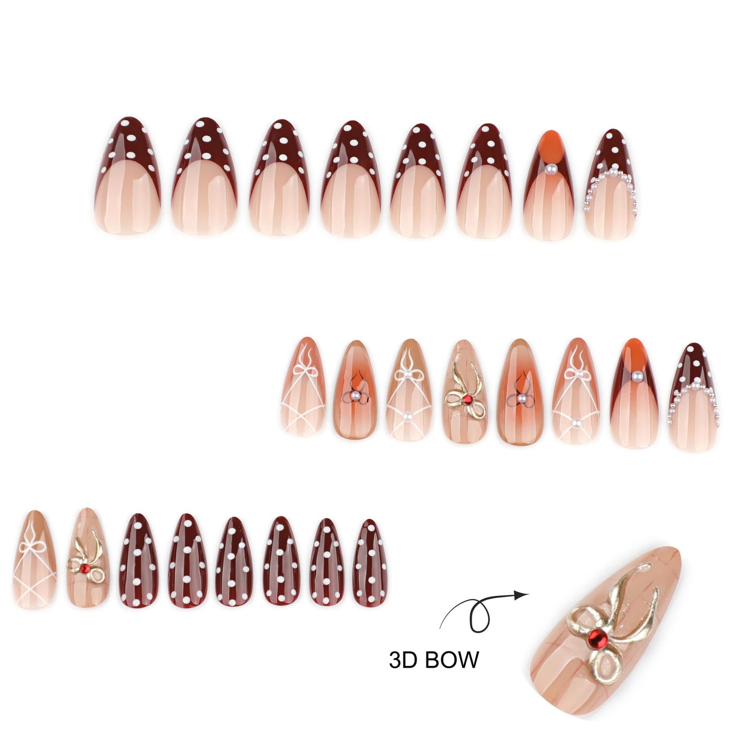 plalely Stiletto Press on Nails Long Brown Fake Nails Embossed Flowers Stick on Nail Tips for Women 24pcs
