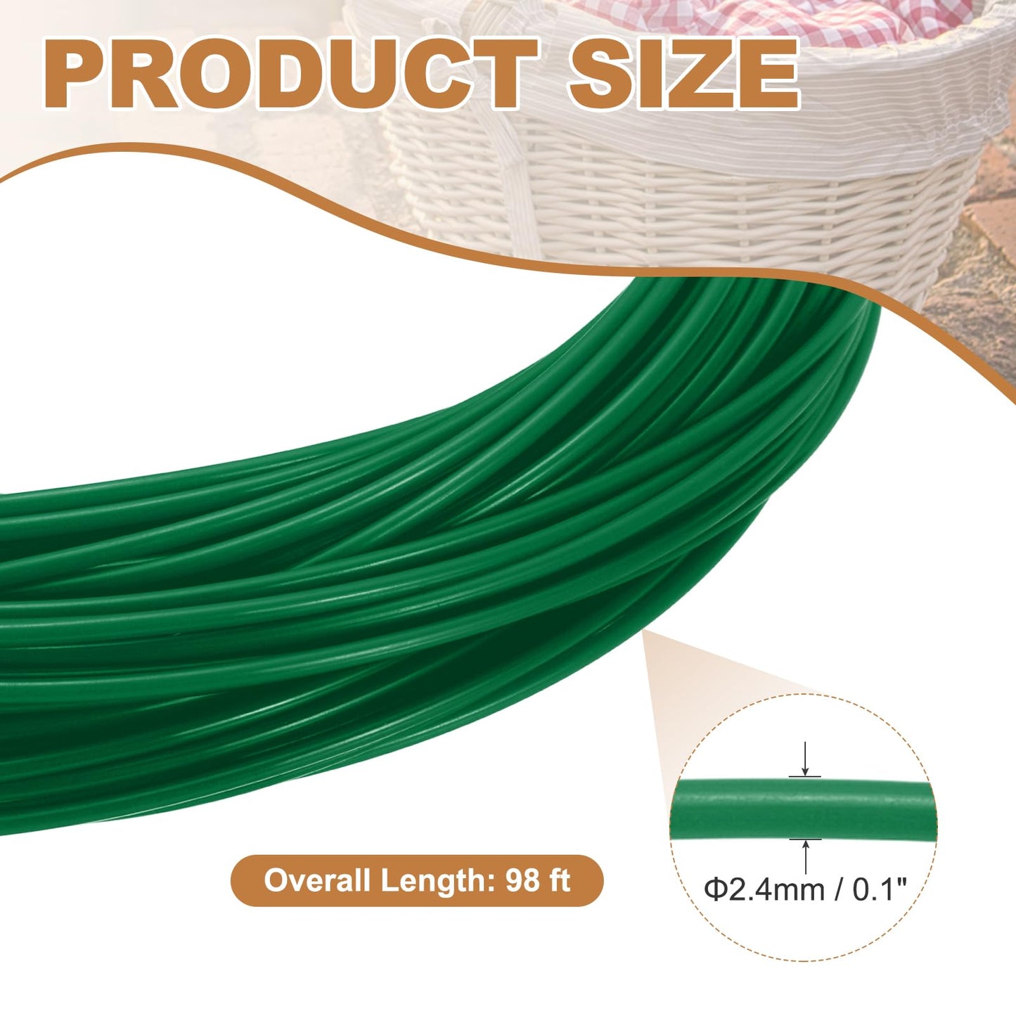 PATIKIL Wicker Repair Kit, 98 ft 2.4mm Round Synthetic Rattan Material Plastic Wicker Woven Rattan Set for DIY Craft and Weaving Basket Making, Verdant Green