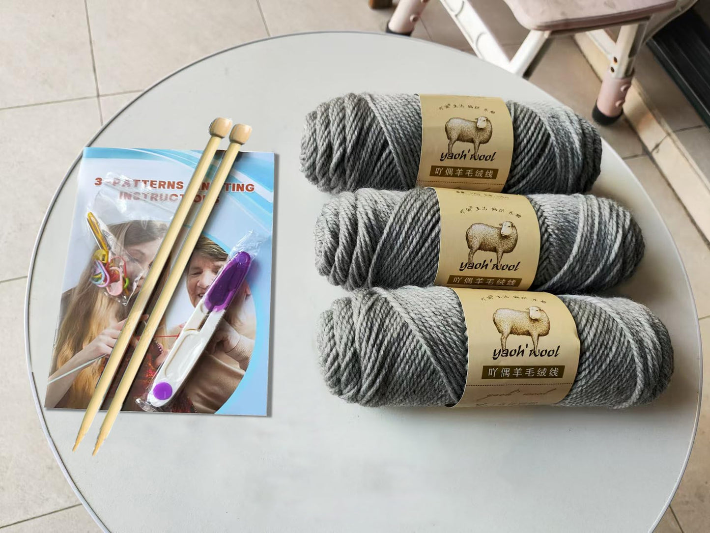 Kaaper Knitting Kit for Beginners Adults, Crochet Kit for Beginners Knitting Starter Kit, Learn to Knit Starter Bundle for Scarves, Hats & Gloves Includes Wool Yarn, Needles & Accessories (Gray)