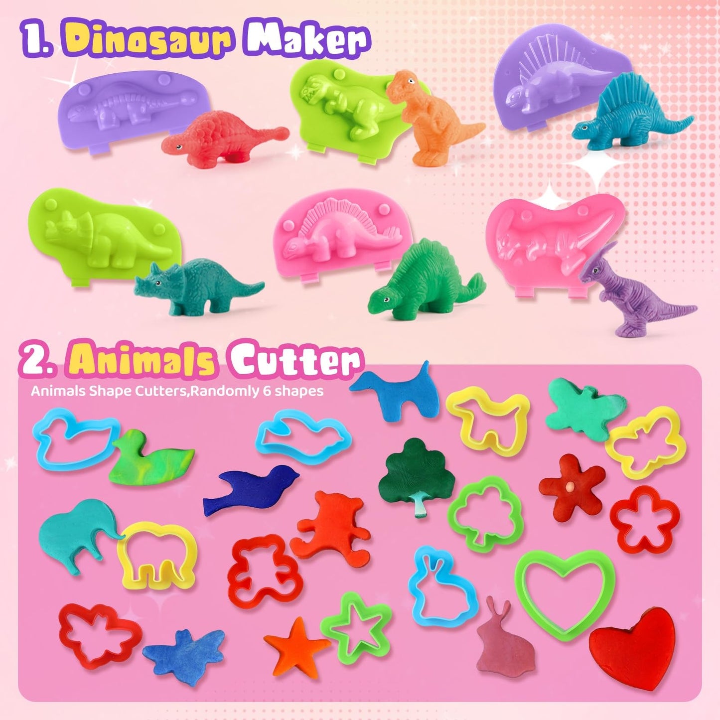 VConejo Dough Tools Set for Kids, 26pcs Dough and Clay Accessories with Stamps, Animal Cutters, Rollers, Extruder, Dinosaur Play Molds, Educational Toys for Boys Girls