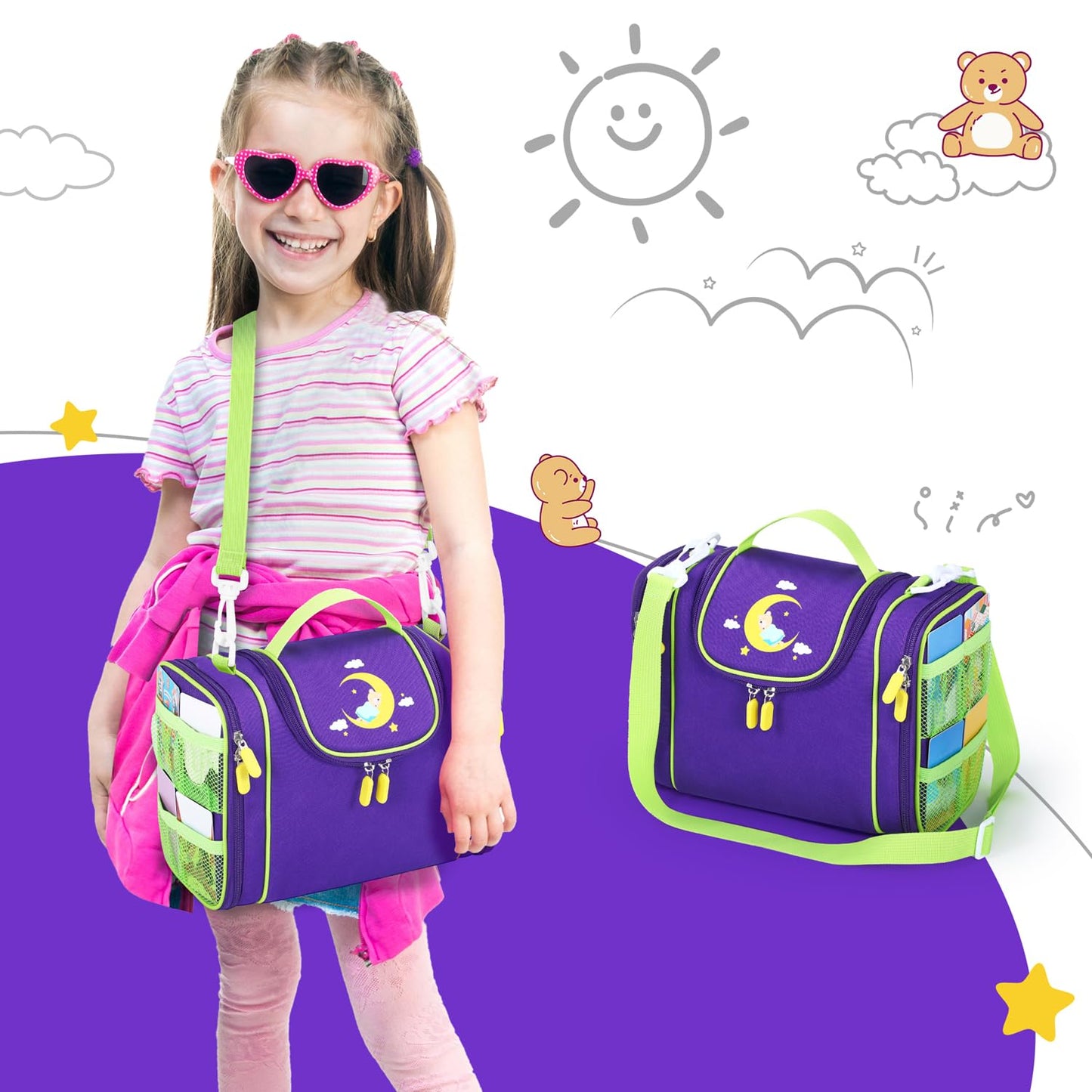 Carrying Case Compatible with Yoto player, Cards Storage Bag with Handle and Shoulder Strap, Travel Storage box for Audio Music Player & Headphone Accessories (Purple)